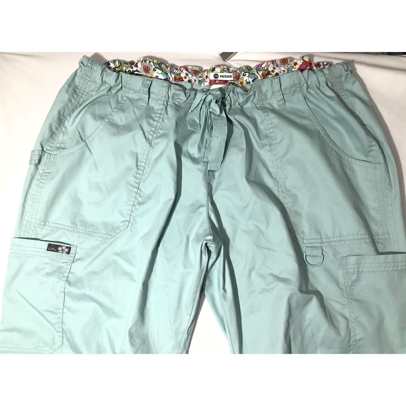Koio Koi Scrub Pants Womens 3X Petite Aqua Cargo Drawstring Nursing Medical Green Pocketed Workwear Womens Size 40" / US 18 - 2 Thumbnail