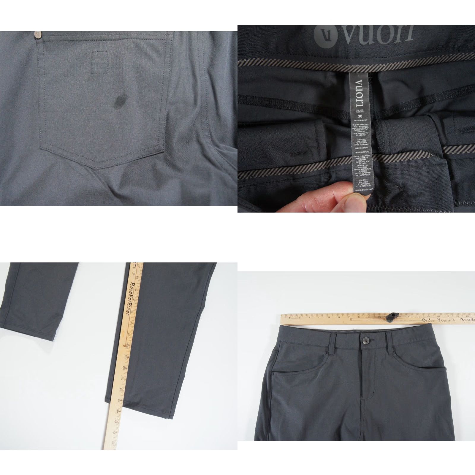 Vuori Vuori Mens Pants 30 Gray Chino Athletic Slim Fit Flat Front Tapered Outdoor Casual Dark Stains Noted Mens Size US 30 / EU 46 - 8 Thumbnail