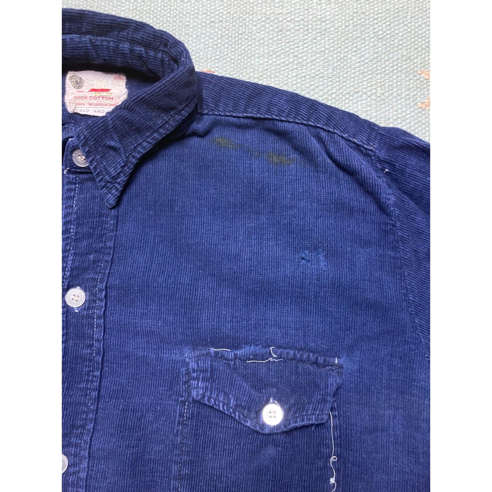 Vintage VINTAGE 70s Corduroy Button-Up Shirt Long Sleeve Navy Blue Cotton Medium Mens Size US M / EU 48-50 / 2 - 6 Thumbnail
