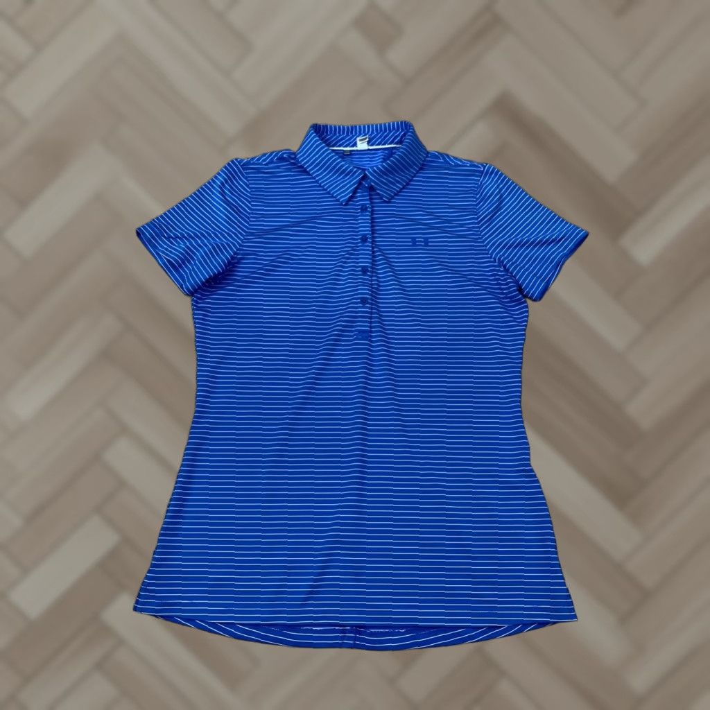 Under Armour Under Armour Heat Gear Polo Womens M Striped Short Sleeve Blue #4932 Size 32" / US 10 / IT 46 - 1 Thumbnail