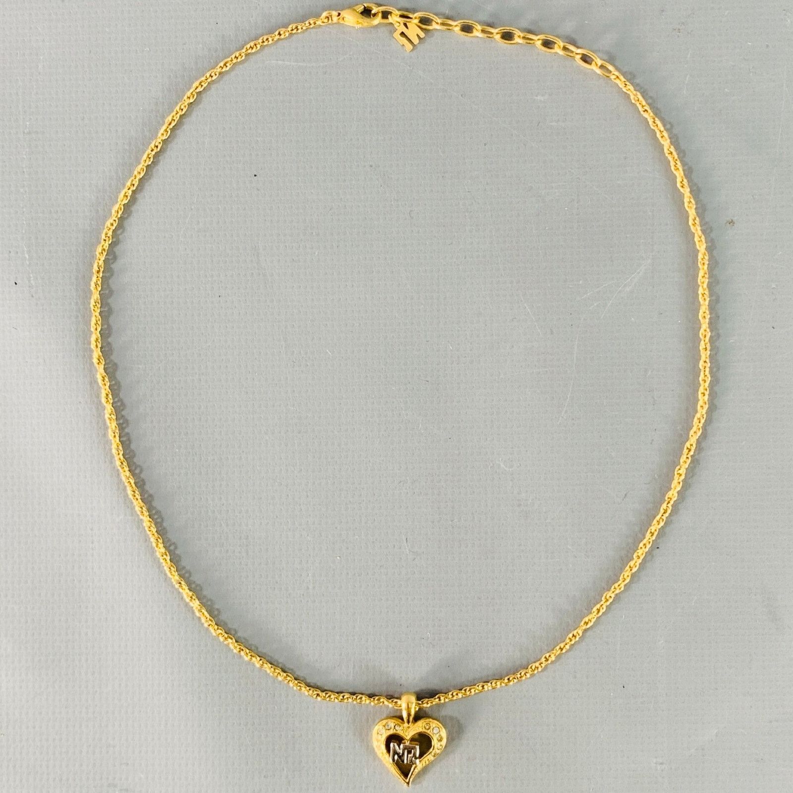 Nina Ricci Gold Silver Chain Link Metal Heart Monogram Pendant Necklace Size ONE SIZE - 1 Thumbnail