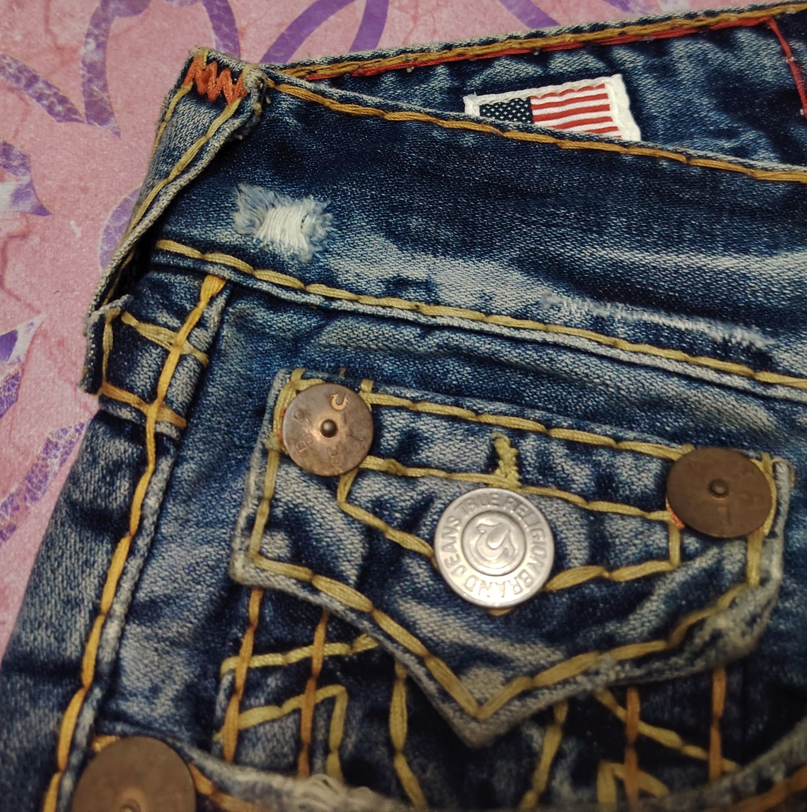 True Religion True Religion Jeans Orange Stitch Joey Super T Denim Flared Size US 31 - 16 Thumbnail