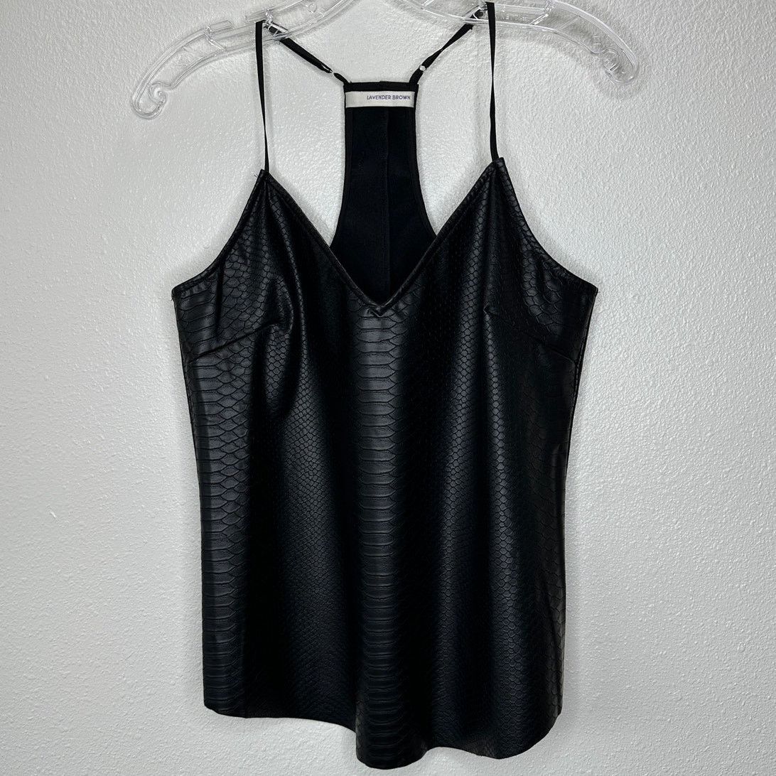 Other Lavender Brown Black Faux Leather Snakeprint VNeck Tank Top Size L / US 10 / IT 46 - 1 Thumbnail