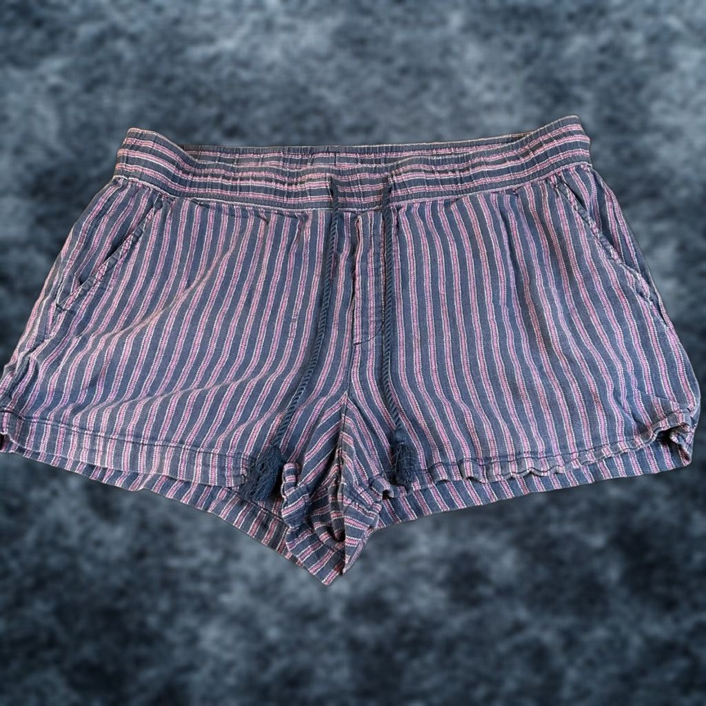 Gap GAP Striped Shorts Blue Purple Drawstring Linen Blend Casual Womens XL Size 40" / US 18 - 1 Thumbnail