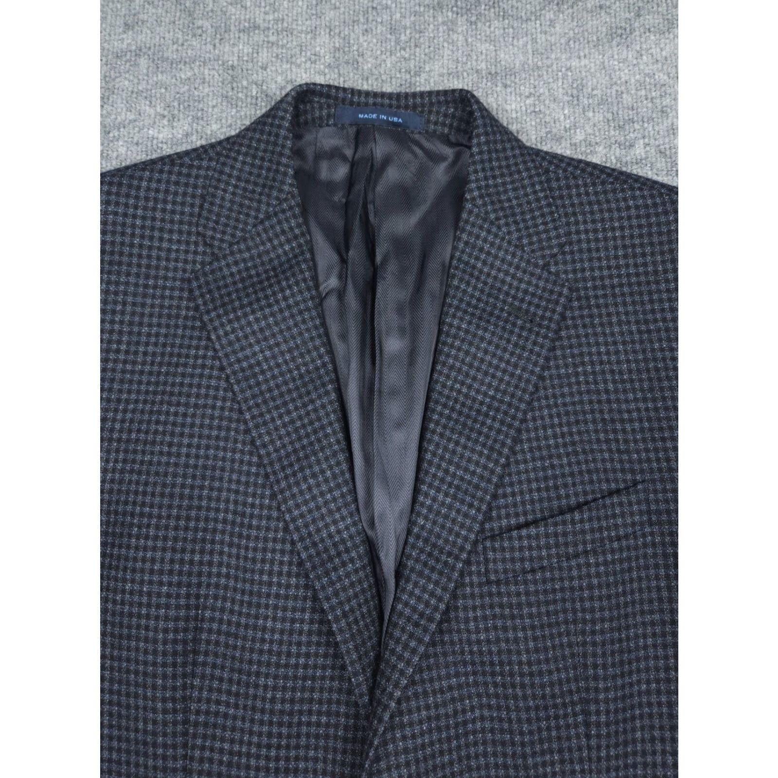 Joseph Abboud Joseph Abboud Loro Piana Wool Blazer Men's 42 Check Plaid Blue Wool Super 120's Made USA Notch Lapel Inner Pockets Two Button Double-Vented Size 42R - 3 Thumbnail