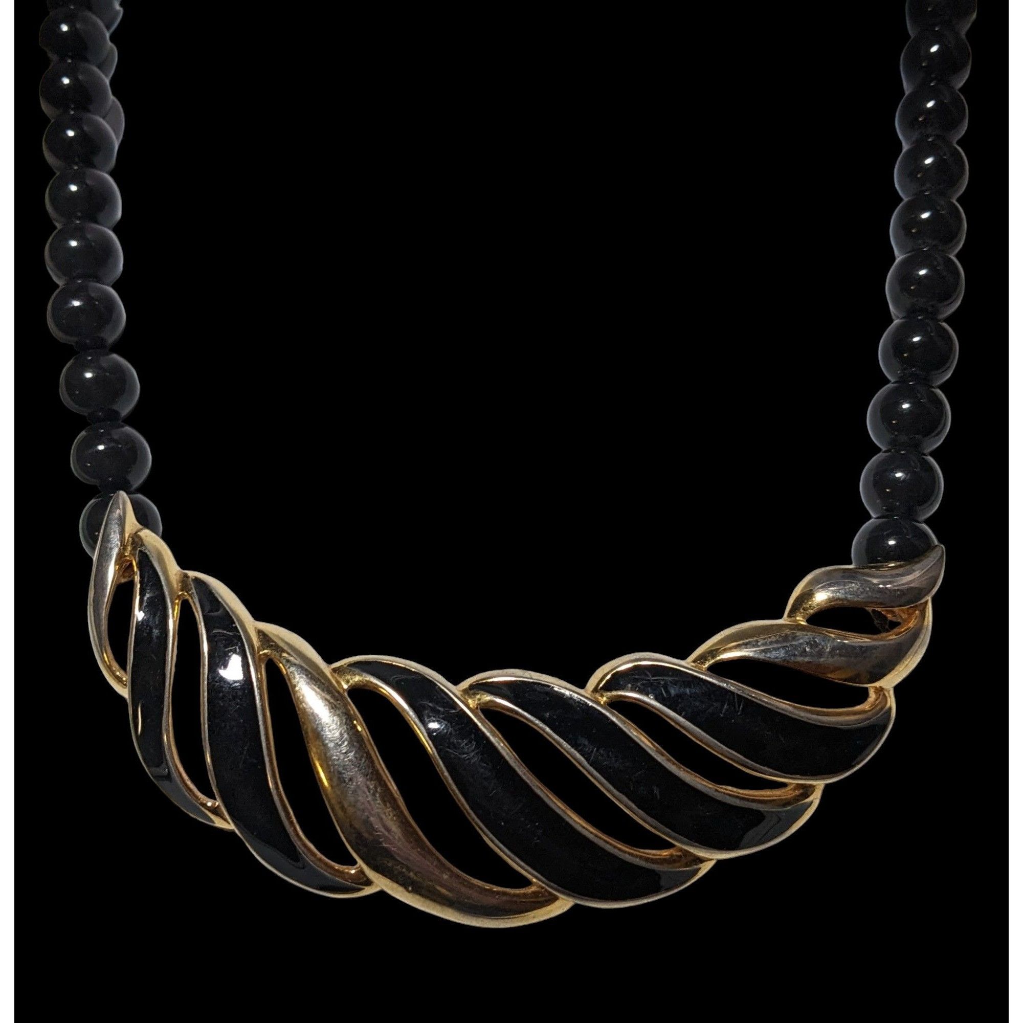 Monet Monet Vintage Black And Gold Beaded Bib Necklace Size ONE SIZE - 2 Thumbnail