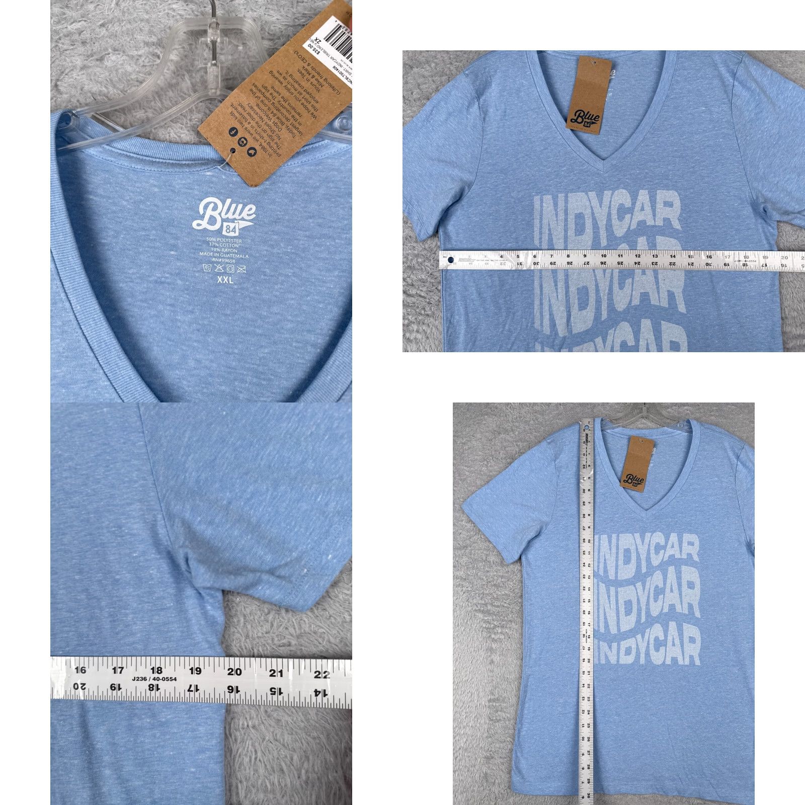 Vintage Indycar Shirt Womens 2XL Blue Racing Short Sleeve V-Neck Tri-Blend T-Shirt Guess? Size XXL / US 16-18 / IT 52-54 - 8 Thumbnail