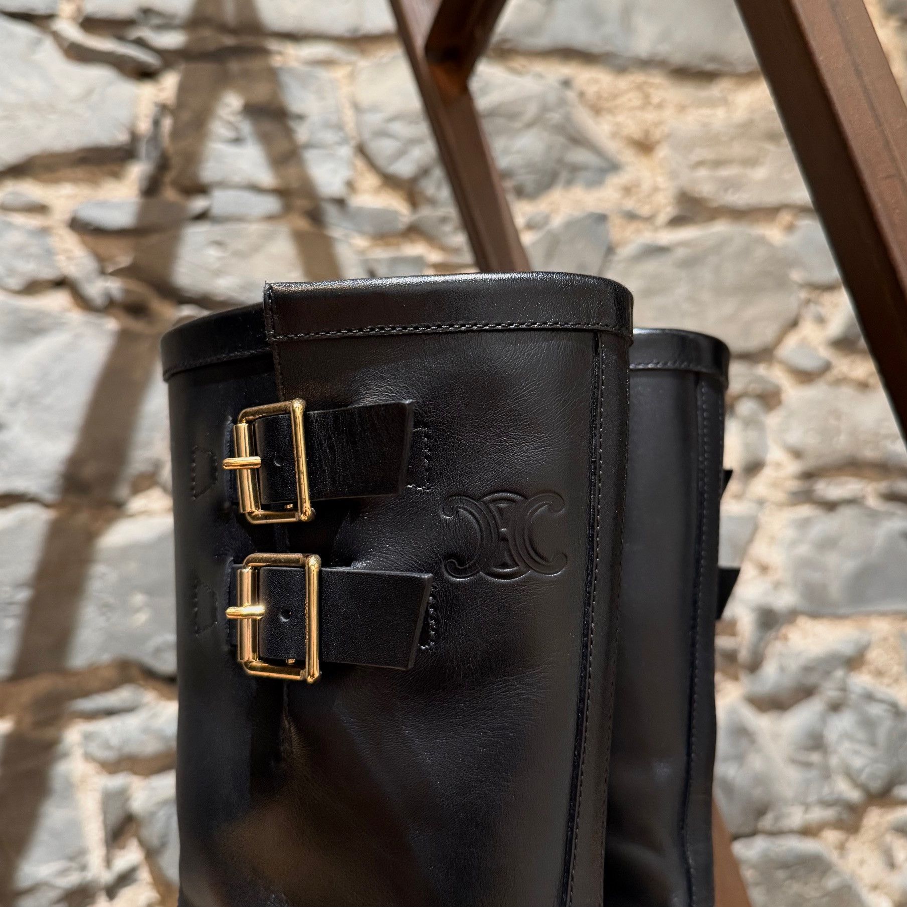 Celine Celine Black Leather Harness Bulky Biker Mid Boots Size US 10.5 / IT 40.5 - 8 Thumbnail