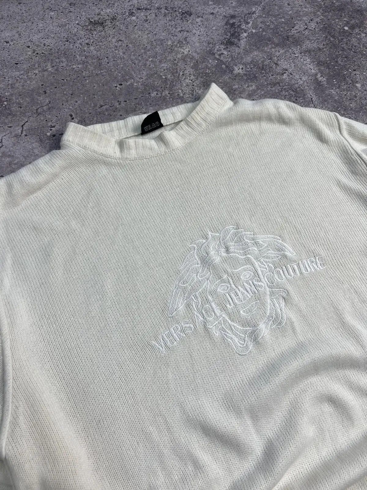 Versace 👉 Vintage Versace Jeans Couture Distressed Striped Sweater Size US XL / EU 56 / 4 - 5 Thumbnail