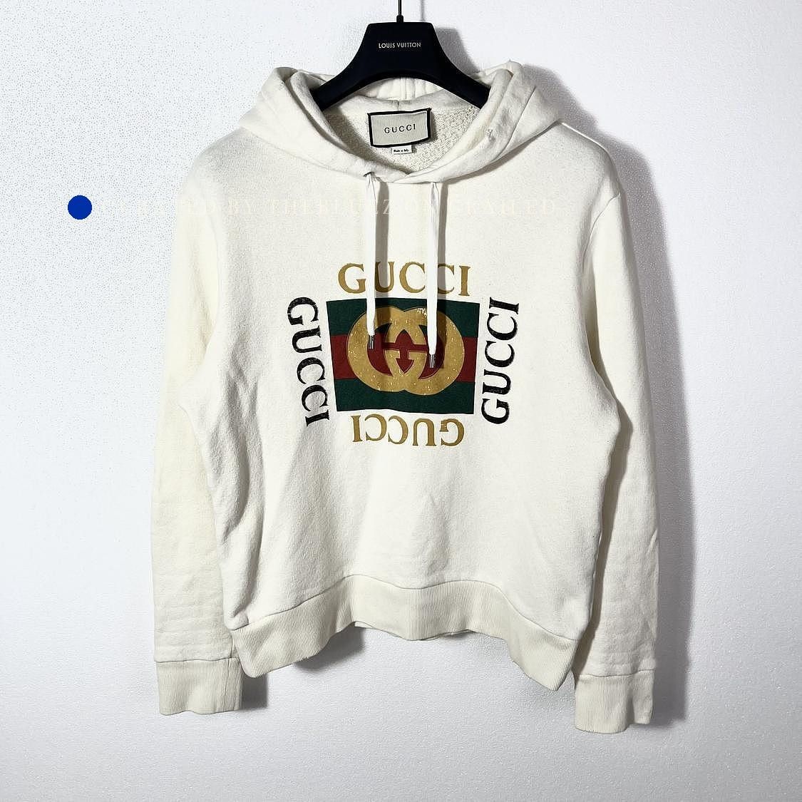 Gucci Logo Print Hoodie in White, Size XS Size US XS / EU 42 / 0 - 1 Thumbnail