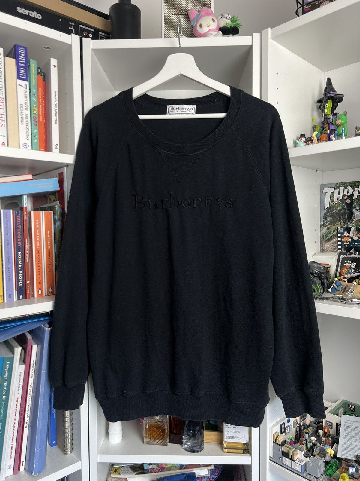 Burberry × Designer × Vintage Vintage 90s Burberrys big logo black sweatshirt L old money Size US L / EU 52-54 / 3 - 2 Thumbnail