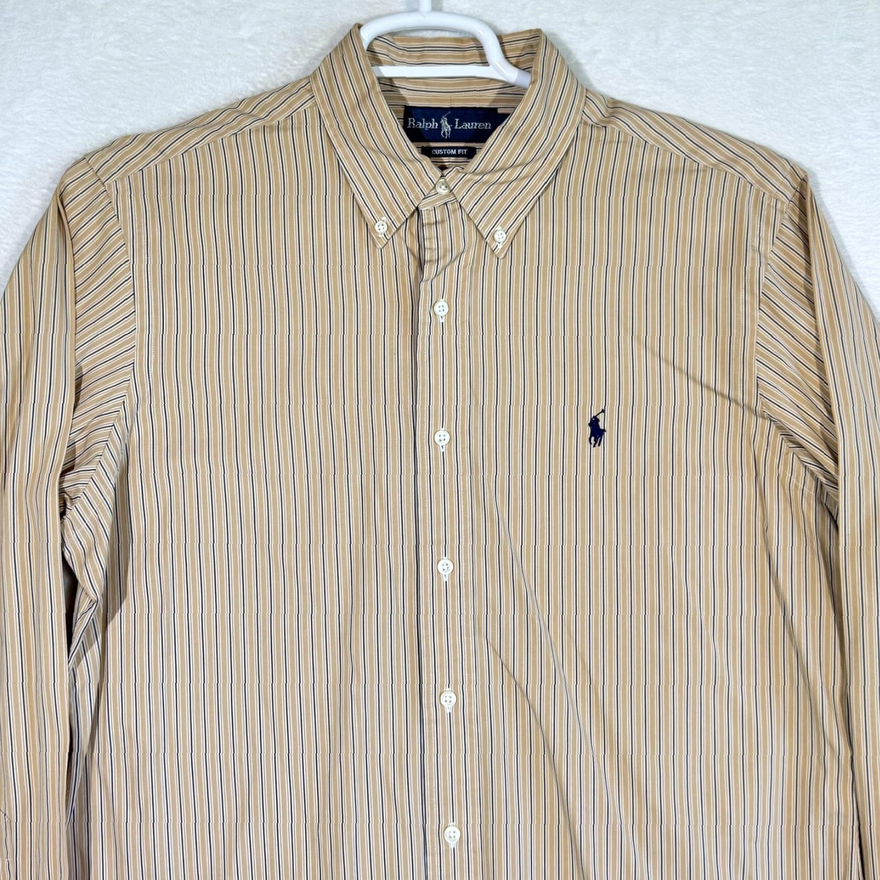 Ralph Lauren Ralph Lauren Shirt Mens Large Tan Striped Button-Down Long Sleeve Custom Fit Size US L / EU 52-54 / 3 - 4 Thumbnail