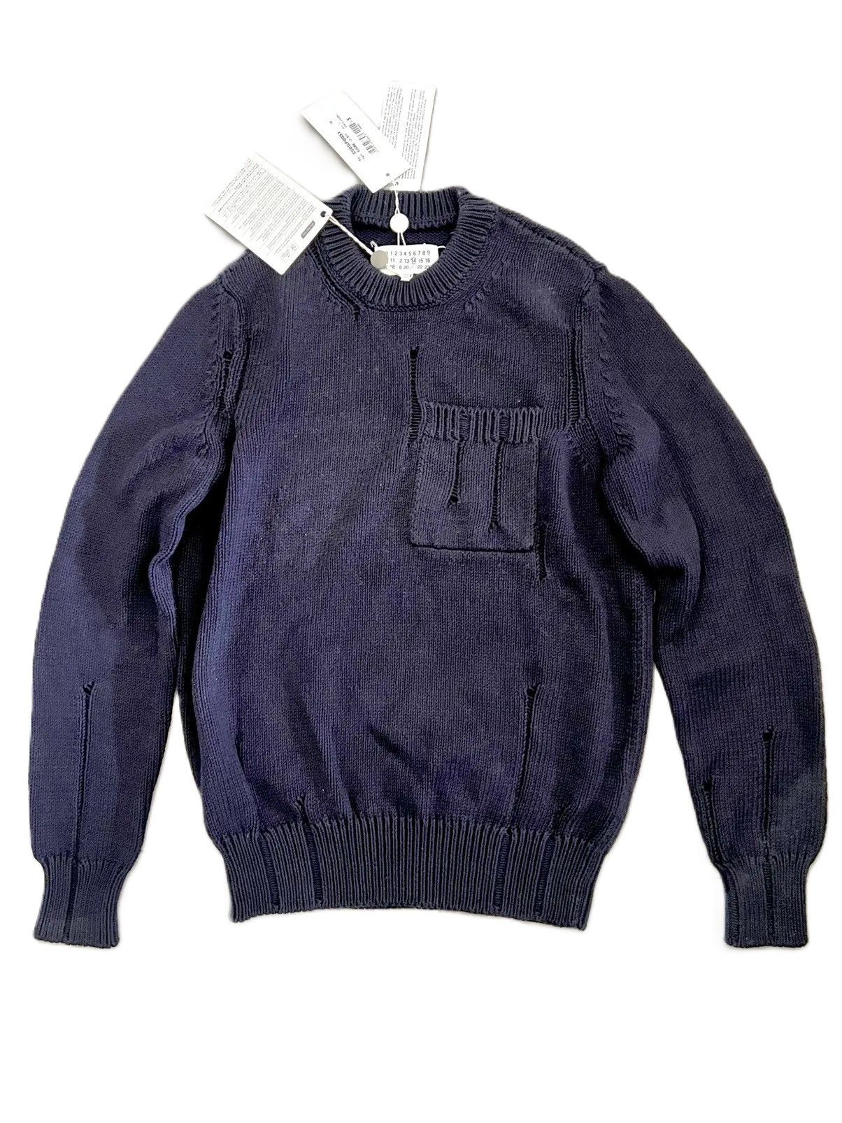 Maison Margiela Distressed Cotton Sweater in Navy Size US S / EU 44-46 / 1 - 6 Thumbnail