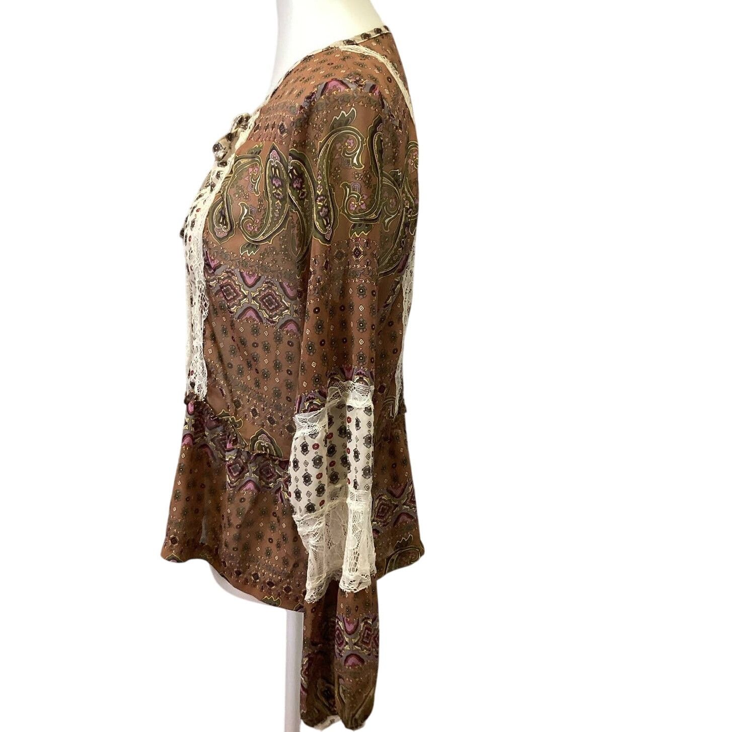 BKE Gimmicks by BKE Medium Long Sleeve Lace Boho Top Blouse Size M / US 6-8 / IT 42-44 - 3 Thumbnail