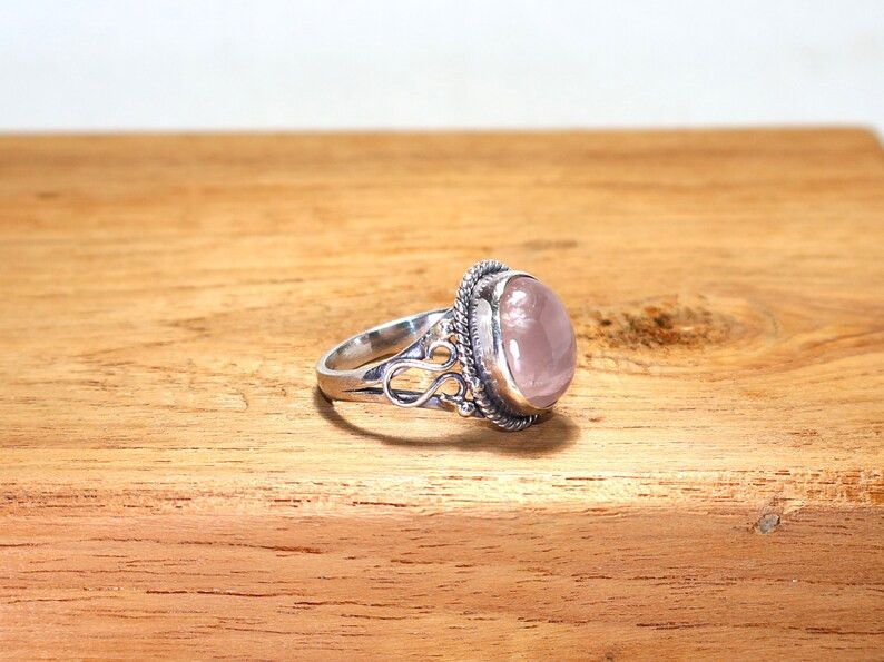 Handmade Handmade Rose Quartz Ring: 925 Silver, January Birthstone Size ONE SIZE - 3 Thumbnail