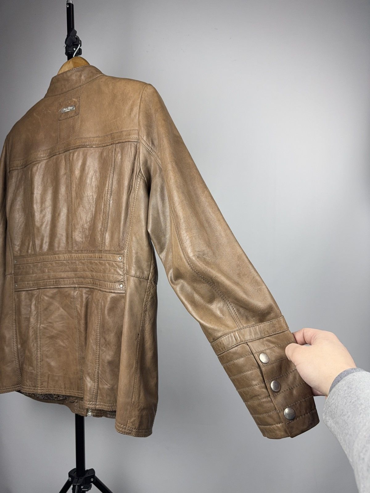 Genuine Leather Vintage 00s Avant Garde Brown Leather Biker Moto Jacket Size M / US 6-8 / IT 42-44 - 15 Thumbnail