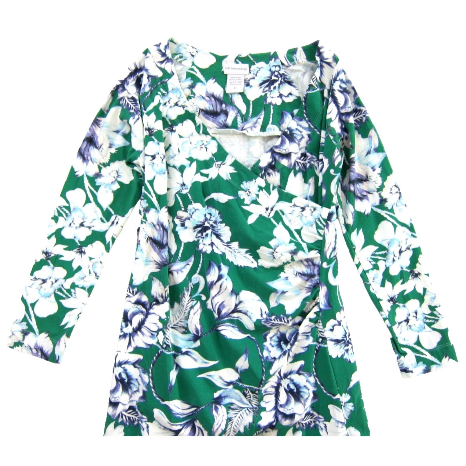 Soft Surroundings Soft Surroundings Shirt Dress M Green Floral Cotton Spandex Jersey Wrap Dress Knee Length 95% cotton 5% spandex Womens Vintage No N/A Size M / US 6-8 / IT 42-44 - 4 Thumbnail