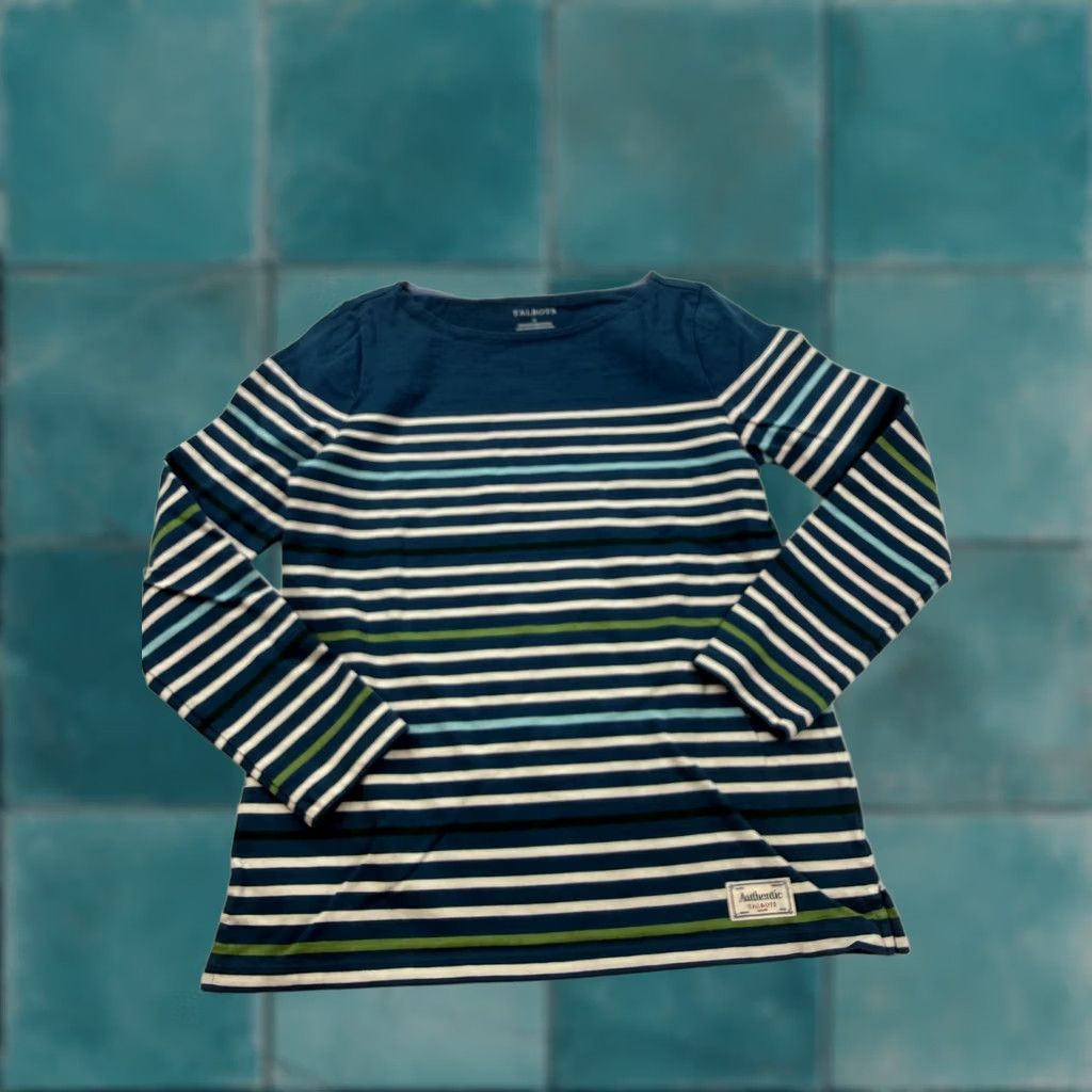 Talbots Talbots Shirt Womens Small Blue Stripe Boat Neck Long Sleeve Cotton Top Size S / US 4 / IT 40 - 1 Thumbnail
