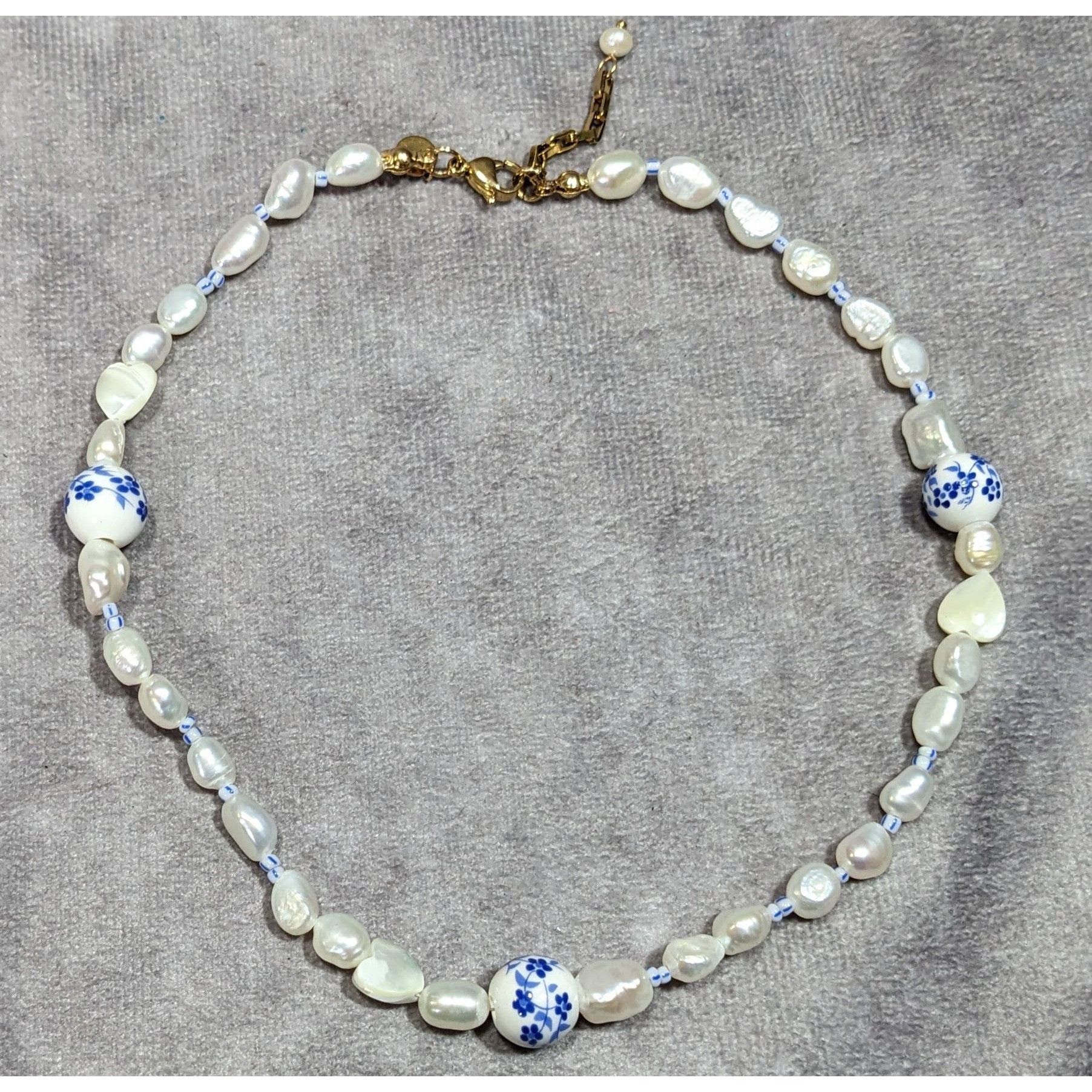 Other Elegant Freshwater Pearl And Porcelain Floral Beaded Necklac Size ONE SIZE - 5 Thumbnail