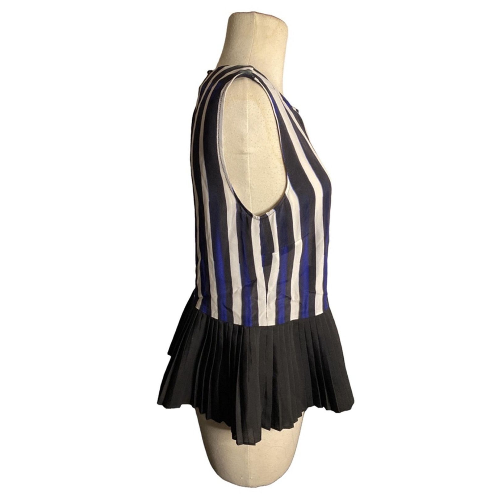 Nicole Miller Chic Striped Pleated Peplum Blouse Blue Black Artelier Size S / US 4 / IT 40 - 4 Thumbnail