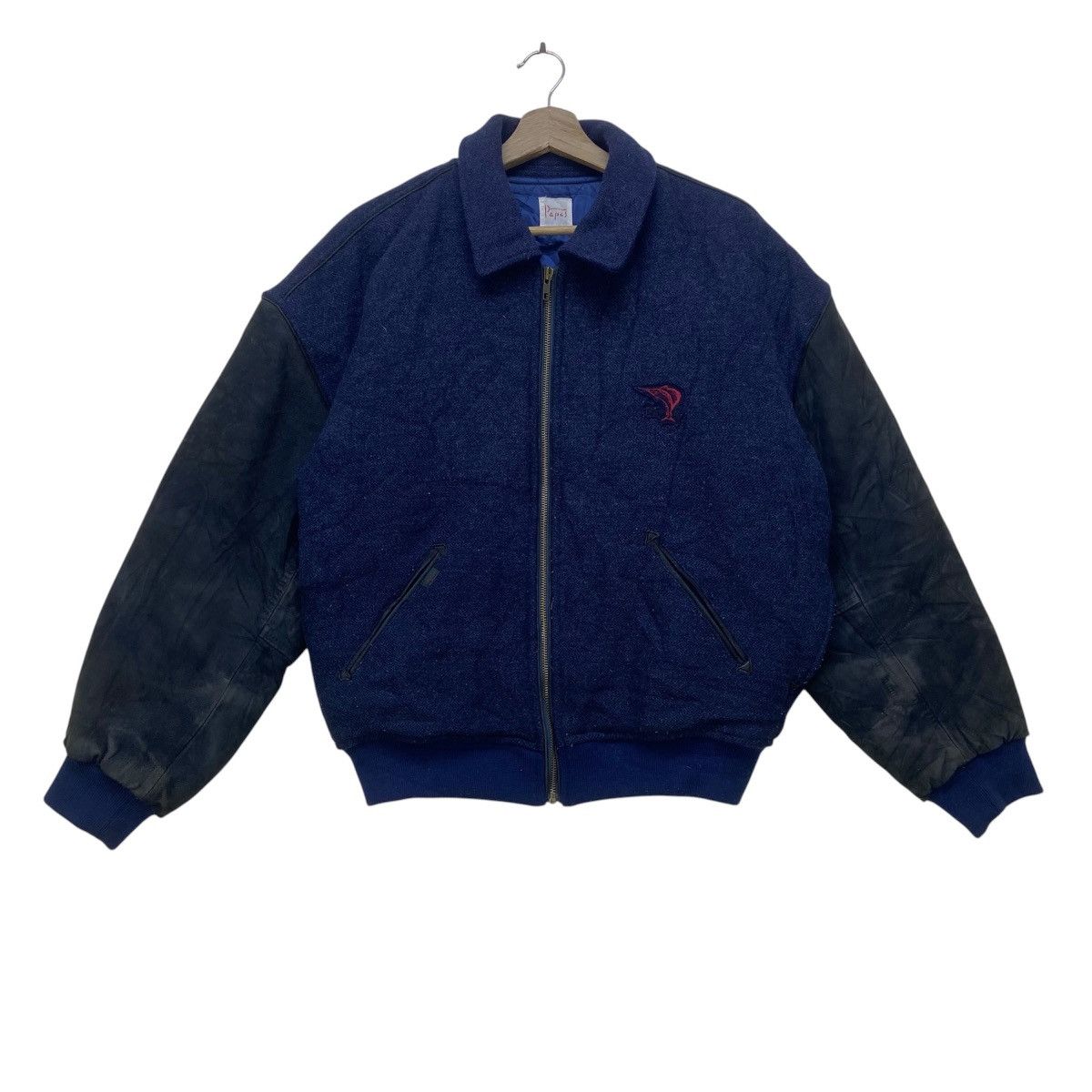 Japanese Brand Vintage 80s Papas Sport 35 Big Logo Sheepskin Sleeve Varsity Size US L / EU 52-54 / 3 - 2 Thumbnail