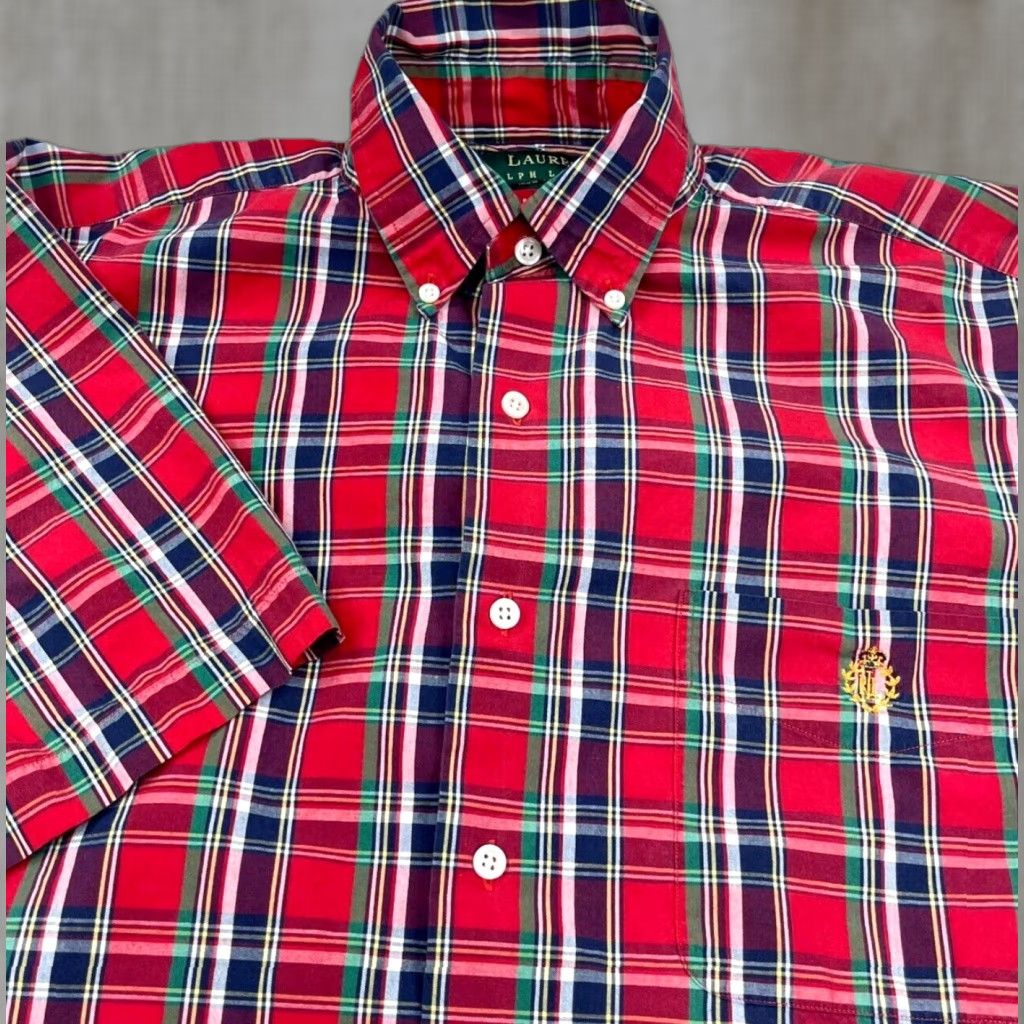 Ralph Lauren VINTAGE Lauren Ralph Lauren Shirt Men M Red Button Up Pocket Tartan Plaid Crest LRL Size US M / EU 48-50 / 2 - 1 Thumbnail