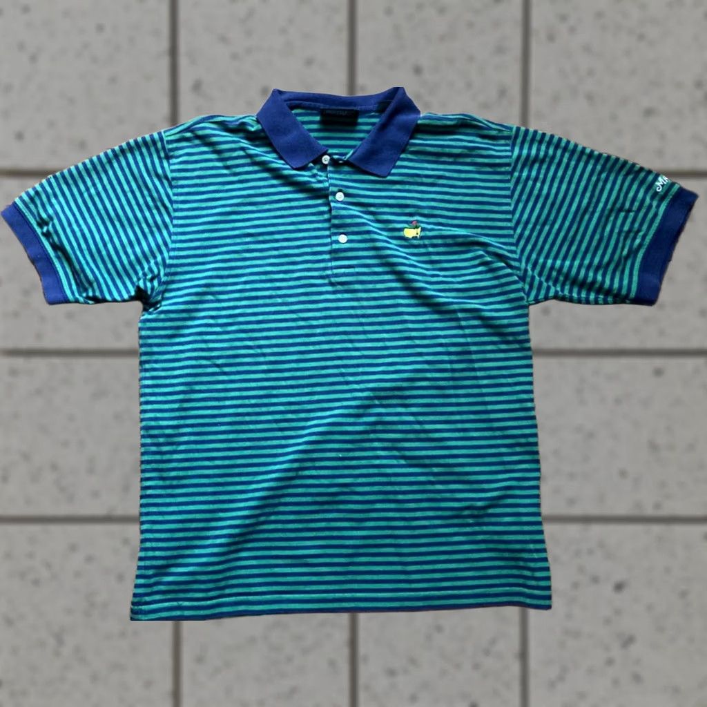 Vintage Masters Collection Polo Shirt Mens L Green Striped Golf Polo Shirt, Short Sleeve, Collared, 100% Cotton, Regular Fit, Masters Collection, Size L Size US L / EU 52-54 / 3 - 1 Thumbnail