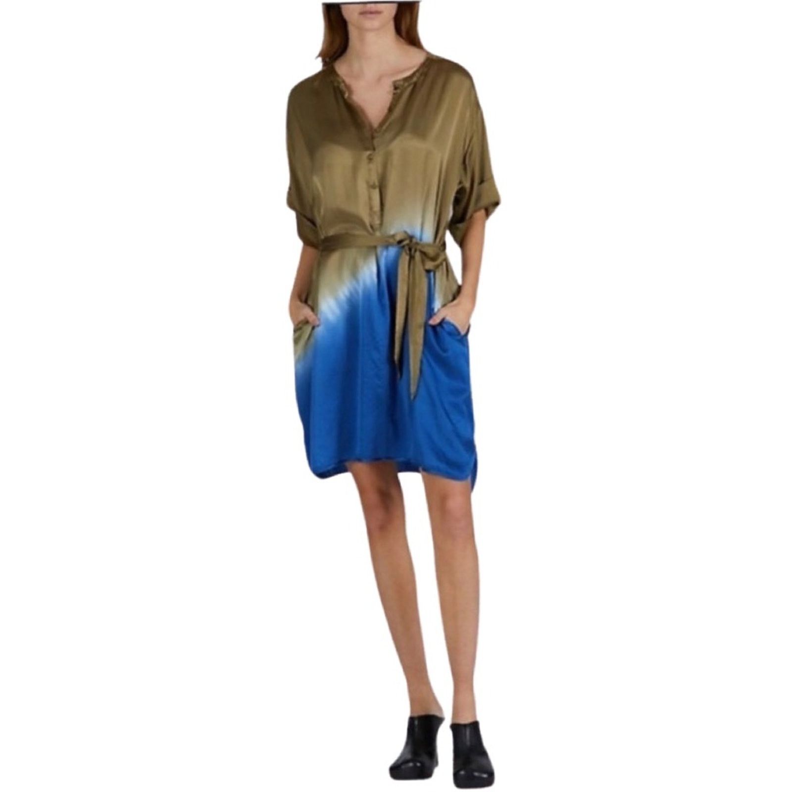 ATM Anthony Thomas Melillo NWOT ATM Silk Charmeuse V-Neck Dress In Olive Royal Dip Dye Size M / US 6-8 / IT 42-44 - 4 Thumbnail