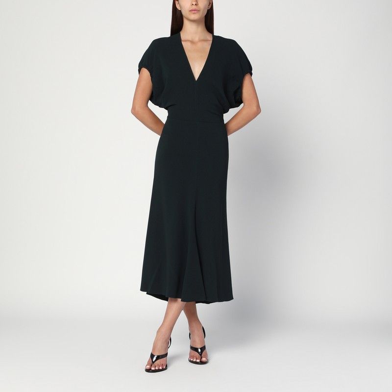 Victoria Beckham Victoria Beckham Dark Green Midi Dress In Satin Size S / US 4 / IT 40 - 1 Thumbnail