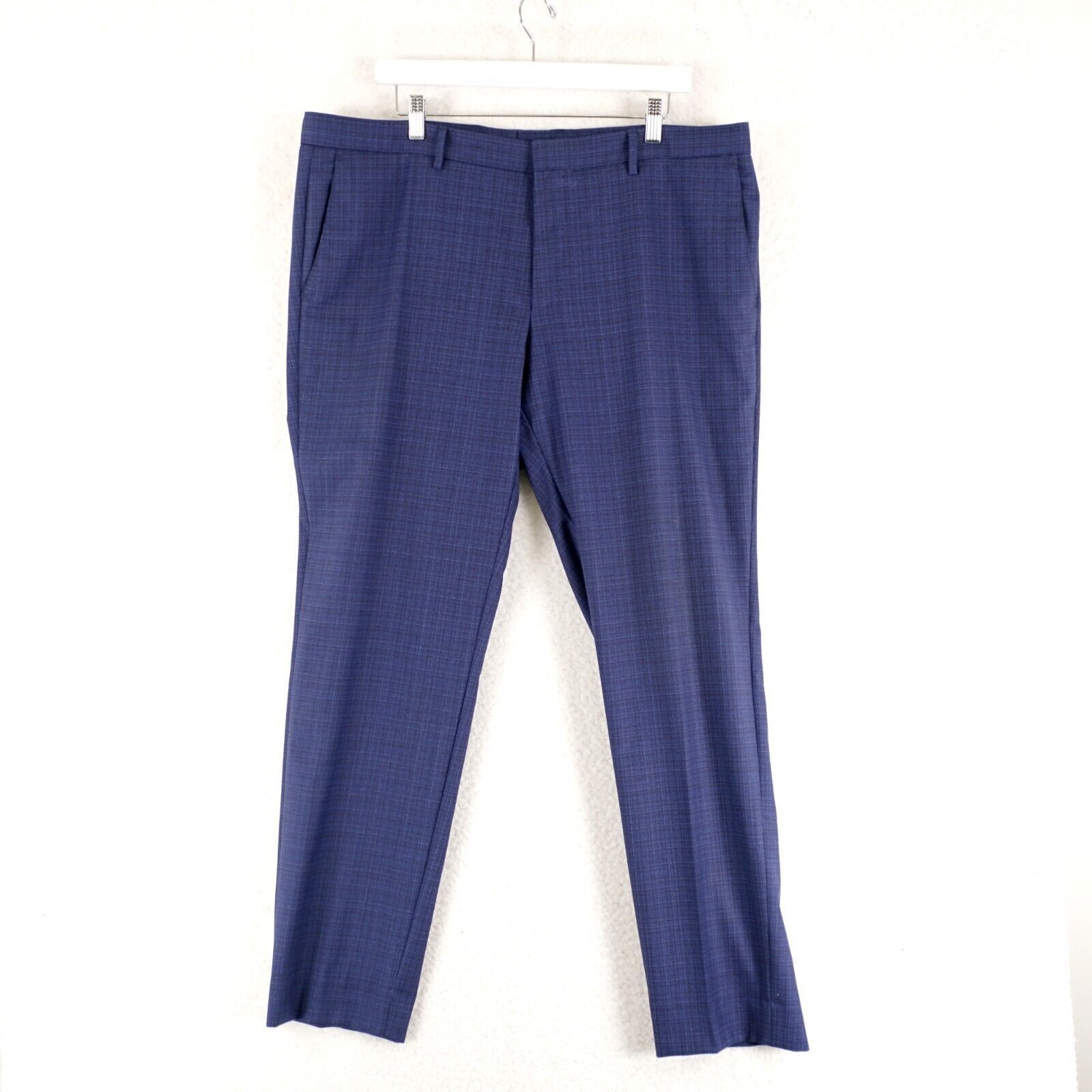 Hugo Boss Hugo Boss Ben2 Slim Fit Wool Blue Brown Check Flat Front Mid Size 40R - 1 Thumbnail