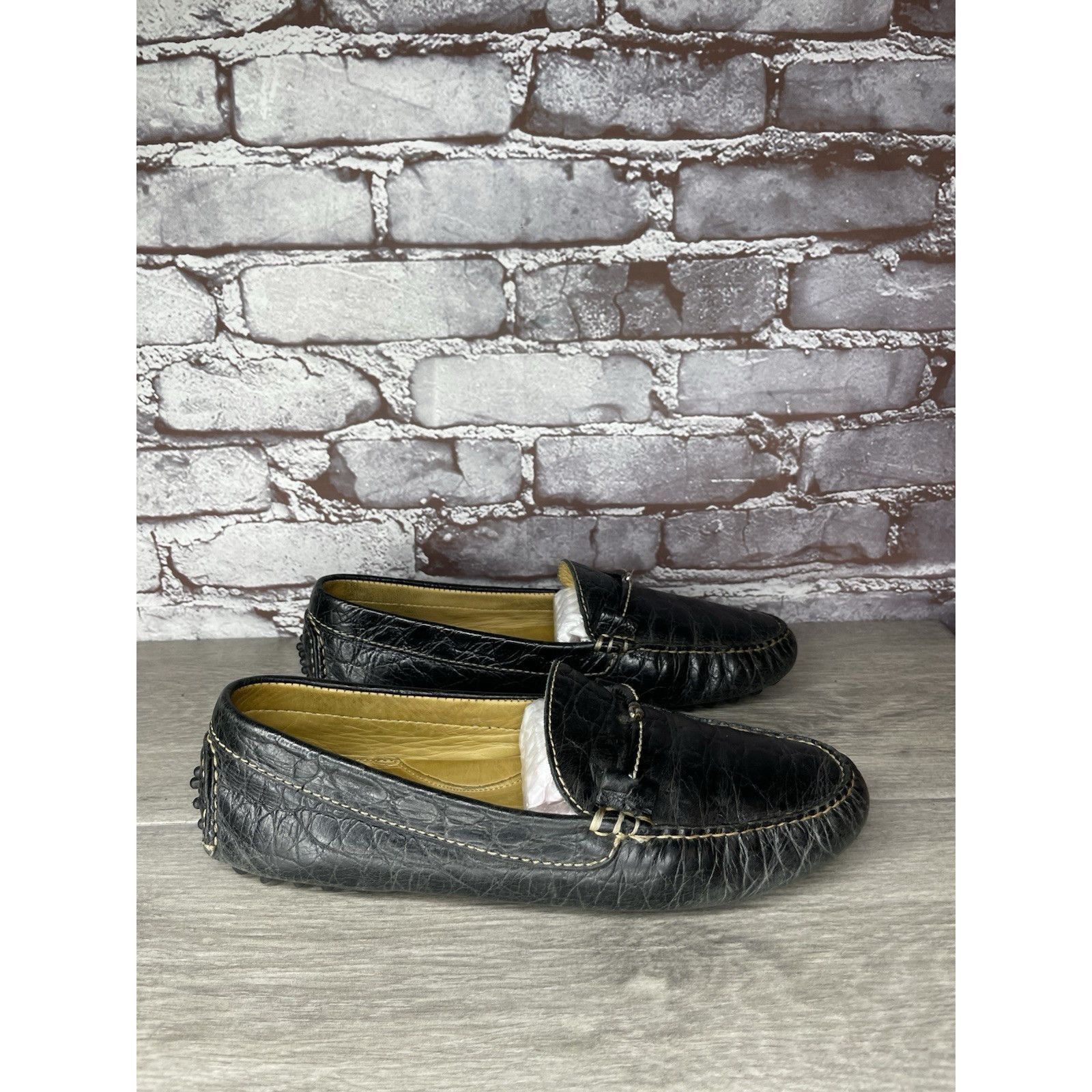 Martin Dingman Martin Dingman Croc Embossed Black Leather Loafers Moccasins Size US 8 / IT 38 - 20 Thumbnail