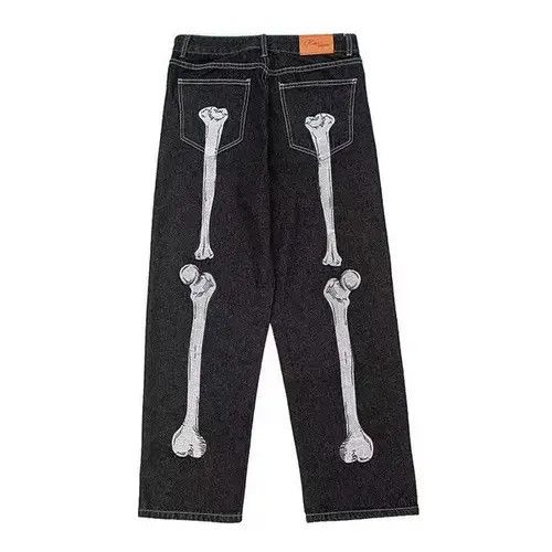 Japanese Brand × Jean Street embroidered skull wide leg jeans Size US 32 / EU 48 - 2 Thumbnail
