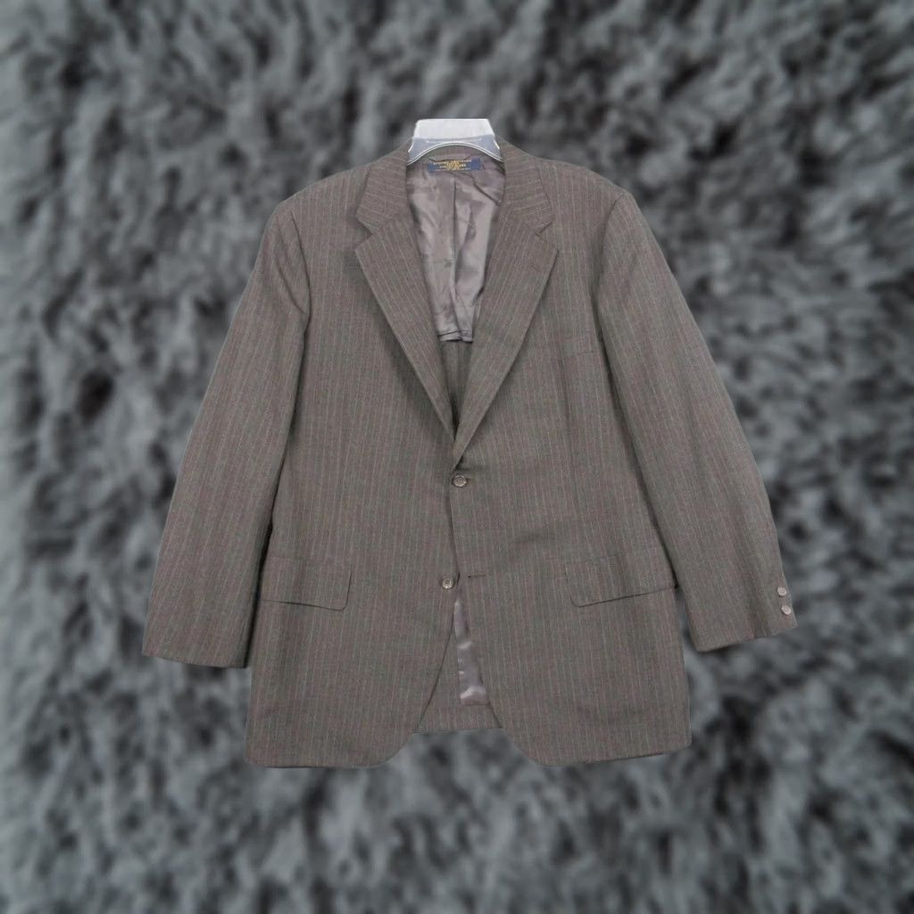 Brooks Brothers Brooks Brothers Jacket Mens 46 Brown Suit 46R Pinstripe Blend Wool USA Size 46R - 1 Thumbnail
