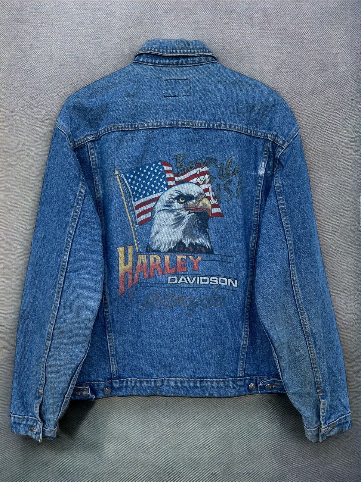 Harley Davidson 🔥Vintage 90's Harley Davidson USA Logo Denim Trucker Jacket Size US L / EU 52-54 / 3 - 1 Thumbnail