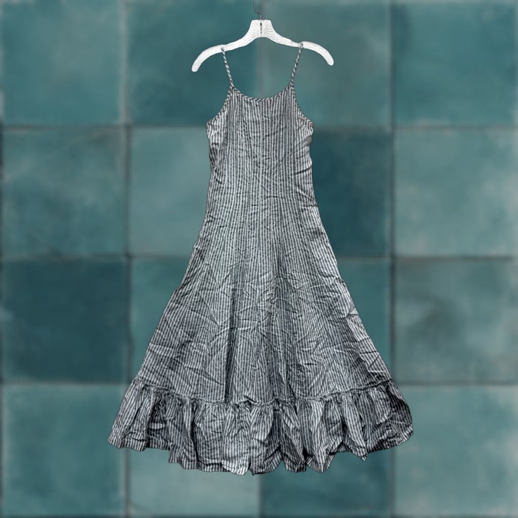 Vintage Y2K Vintage Maxi Day Dress Bohemian Boho Striped Grey White S/M Small Medium Grunge Cotton Blend BiBA Women's Dress Daywear Size S / US 4 / IT 40 - 1 Thumbnail