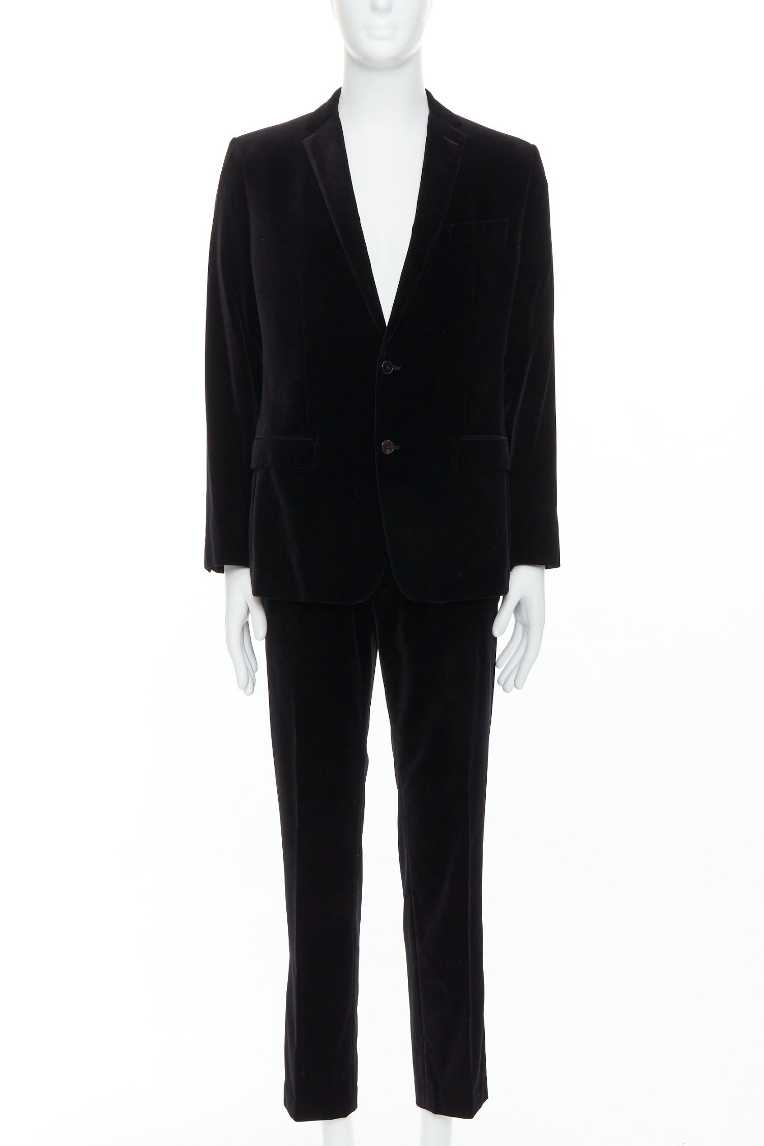 Dolce & Gabbana DOLCE GABBANA Martini Fit black cotton velvet blazer jacket pants suit IT48 M Size 48R - 1 Thumbnail