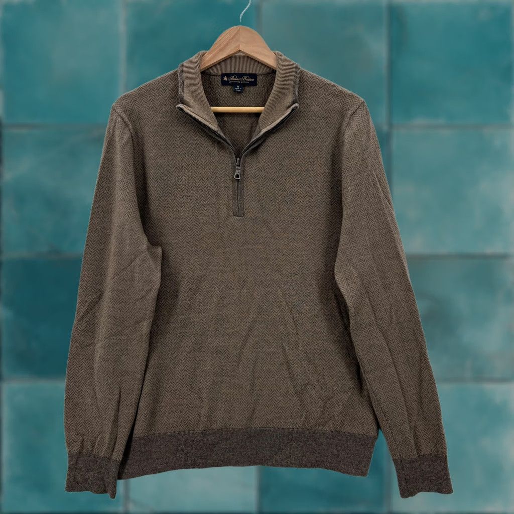 Brooks Brothers Brooks Brothers Sweater Mens M Brown Merino Wool 1/4 Zip Mock Neck Pullover Size US M / EU 48-50 / 2 - 1 Thumbnail