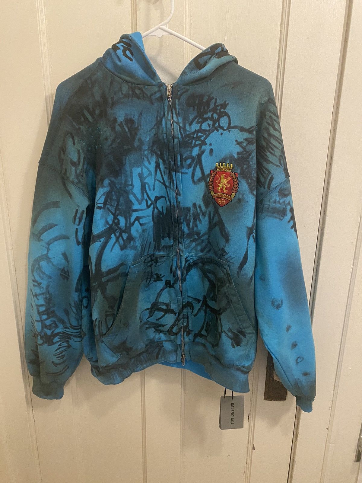 image of Balenciaga Skater Graffiti Hoodie in Blue, Men's (Size XS)