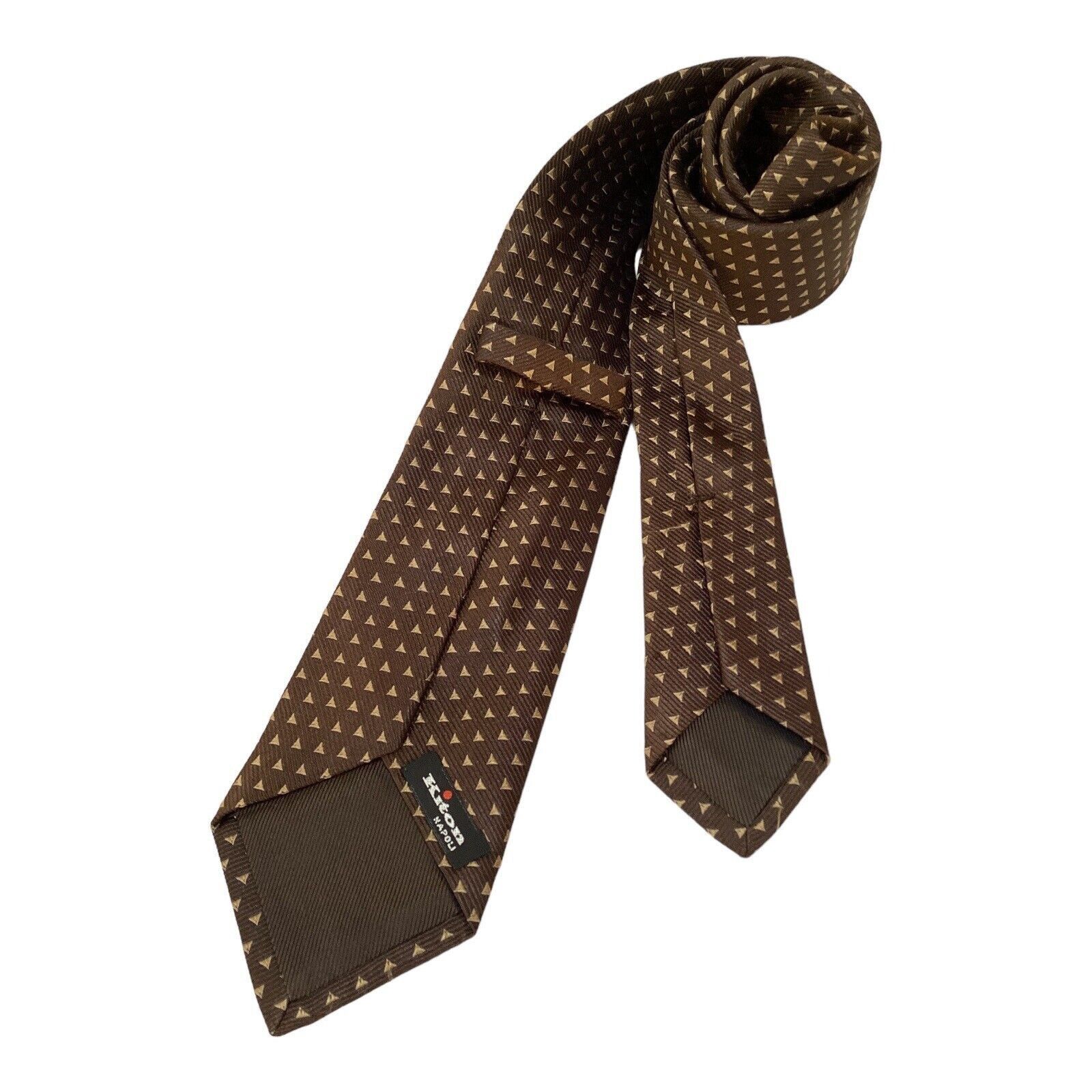 Kiton KITON NAPOLI 7Fold Brown Geometric Silk Tie Italy W:3.25" EX Size ONE SIZE - 2 Thumbnail