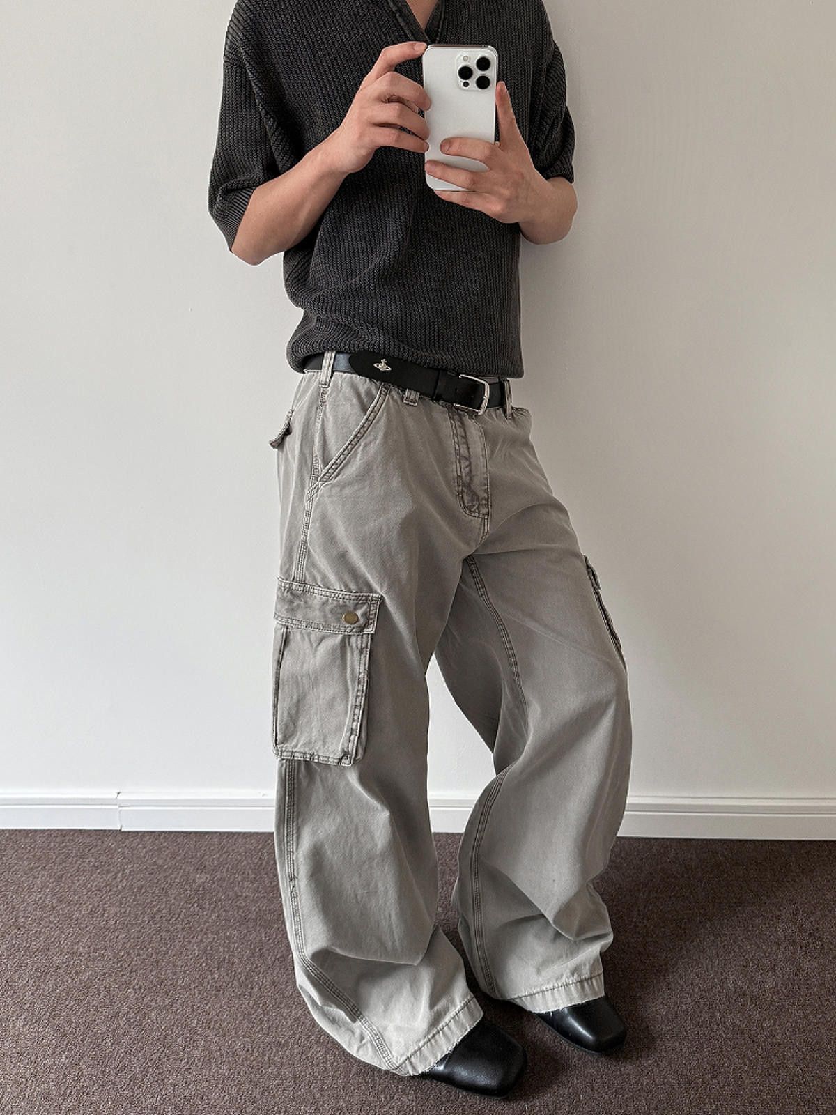 Vintage Men's Wide-Leg Cargo Pants - Gray Size US 33 - 4 Thumbnail
