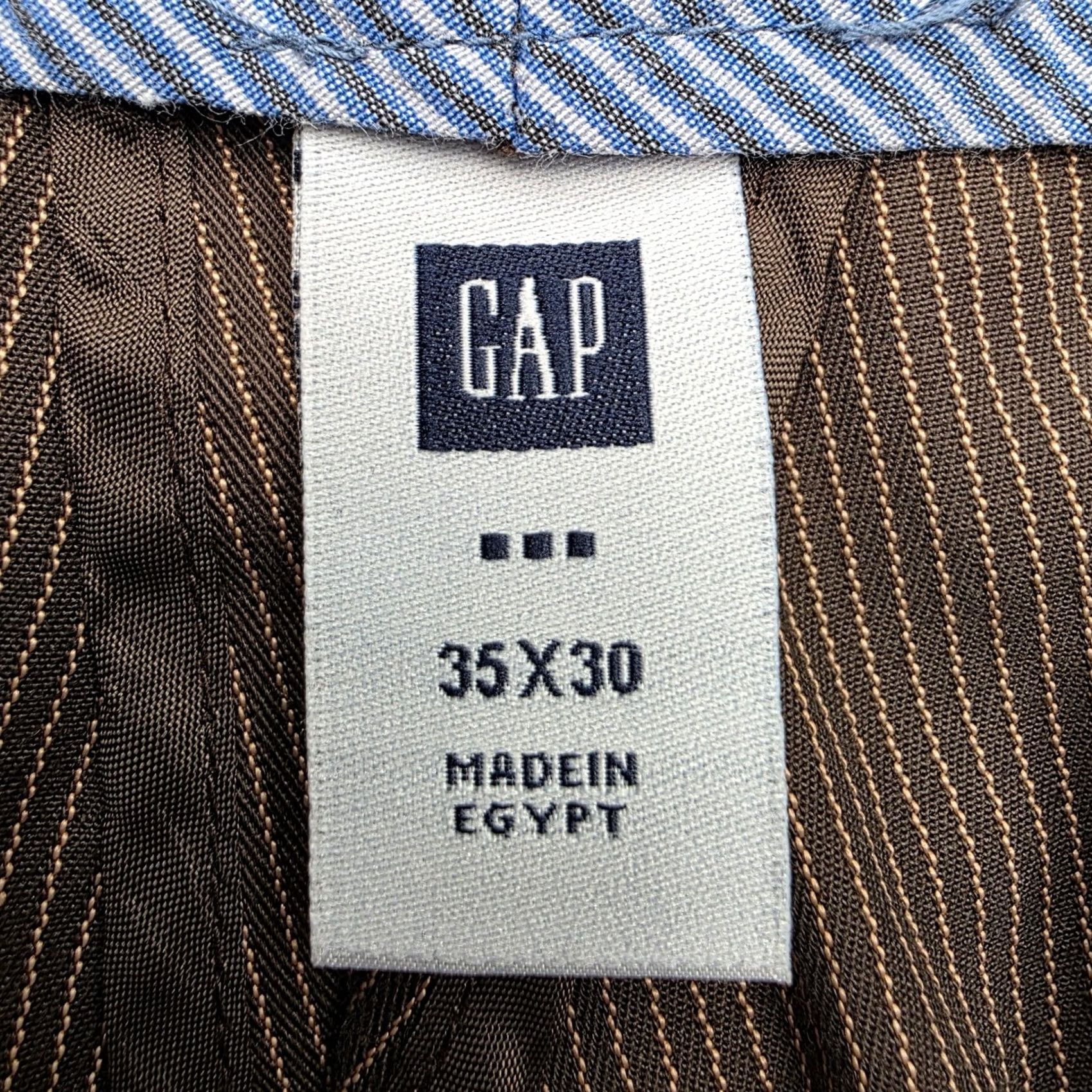 Gap GAP Mens Brown Pinstripe Pants Flat Front Chino Stretch 35x30 Size US 35 - 5 Thumbnail
