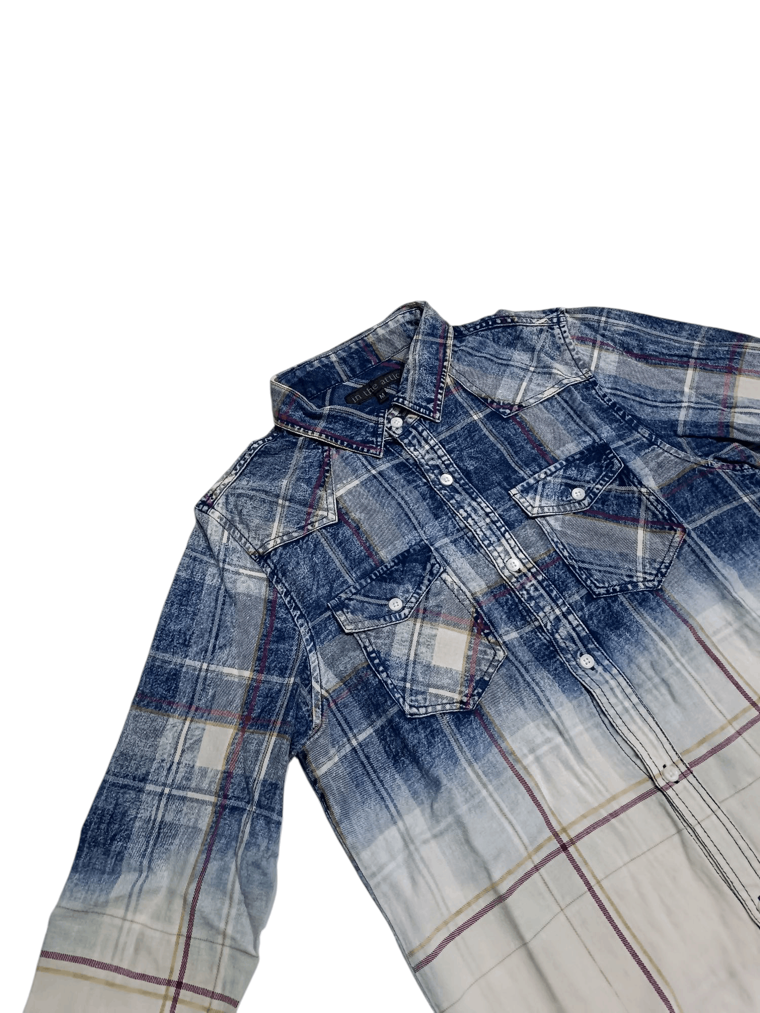 In The Attic × Japanese Brand In The Attic Indigo Dyed Gradient Check Long Sleeve Shirt Size US M / EU 48-50 / 2 - 2 Thumbnail