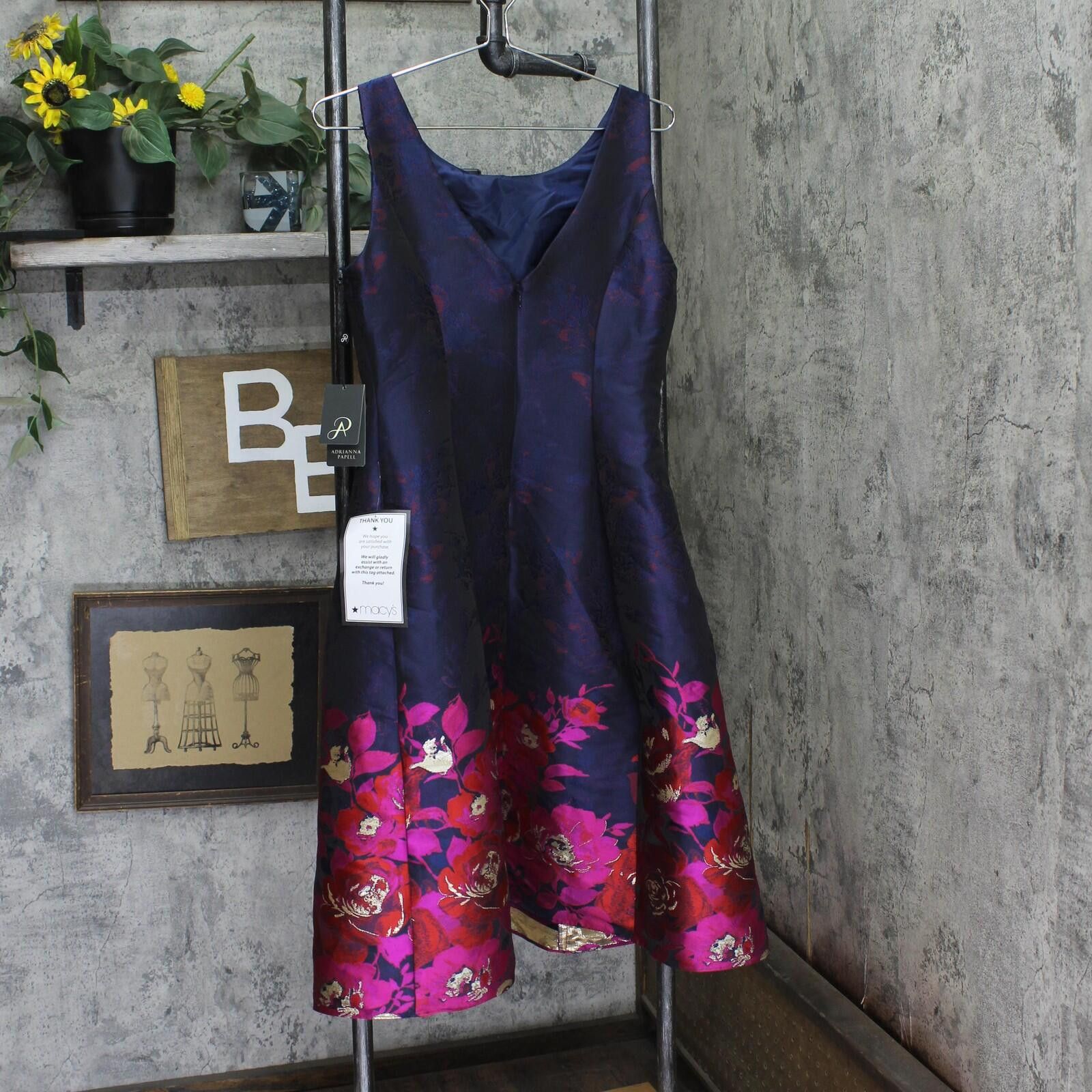 Other Nwt Adrianna Papell Jacquard Dress Navy Blue / Pink Multi 6 Size M / US 6-8 / IT 42-44 - 2 Thumbnail