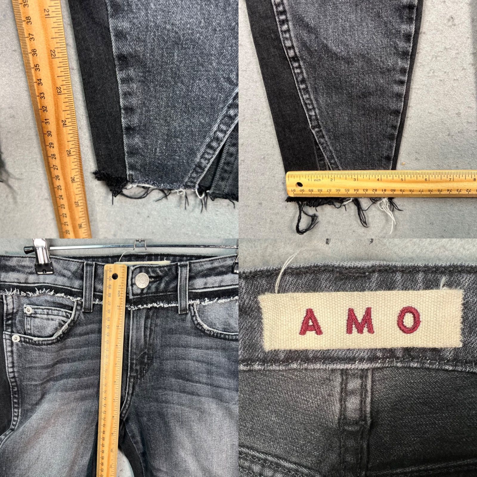 AMO VINTAGE AMO Womens Size 25 Distressed Black Denim Skinny Jeans Two-Tone Washed Raw Hem Size 42" / US 20 - 8 Thumbnail