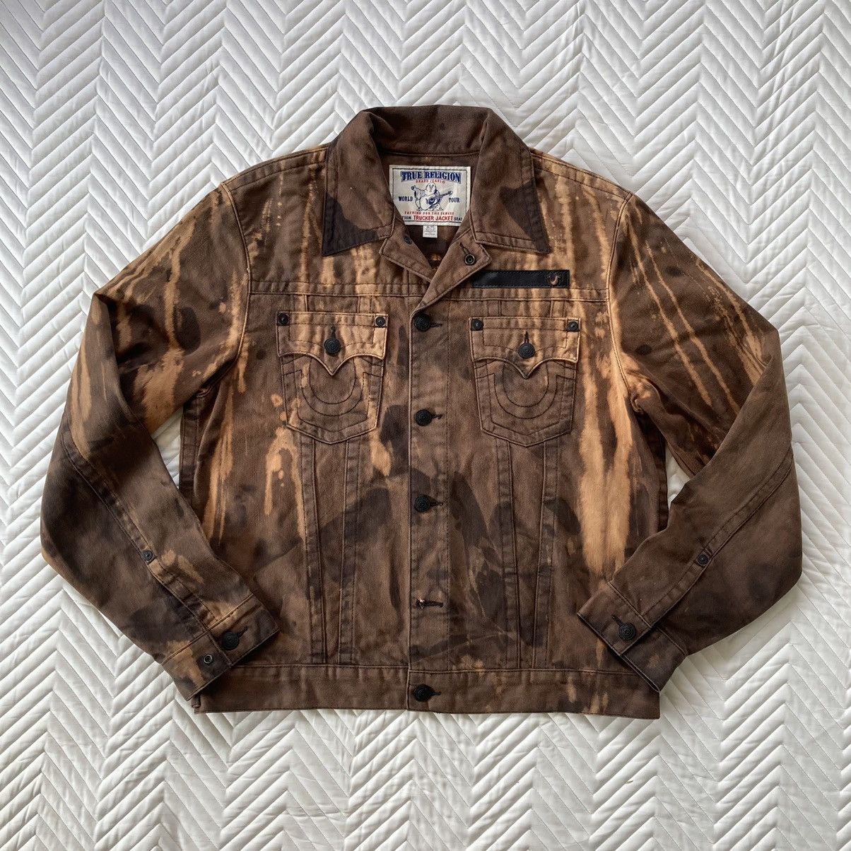 image of Distressed Denim x True Religion Denim Trucker Jacket in Faded Black, Men's (Size XL)