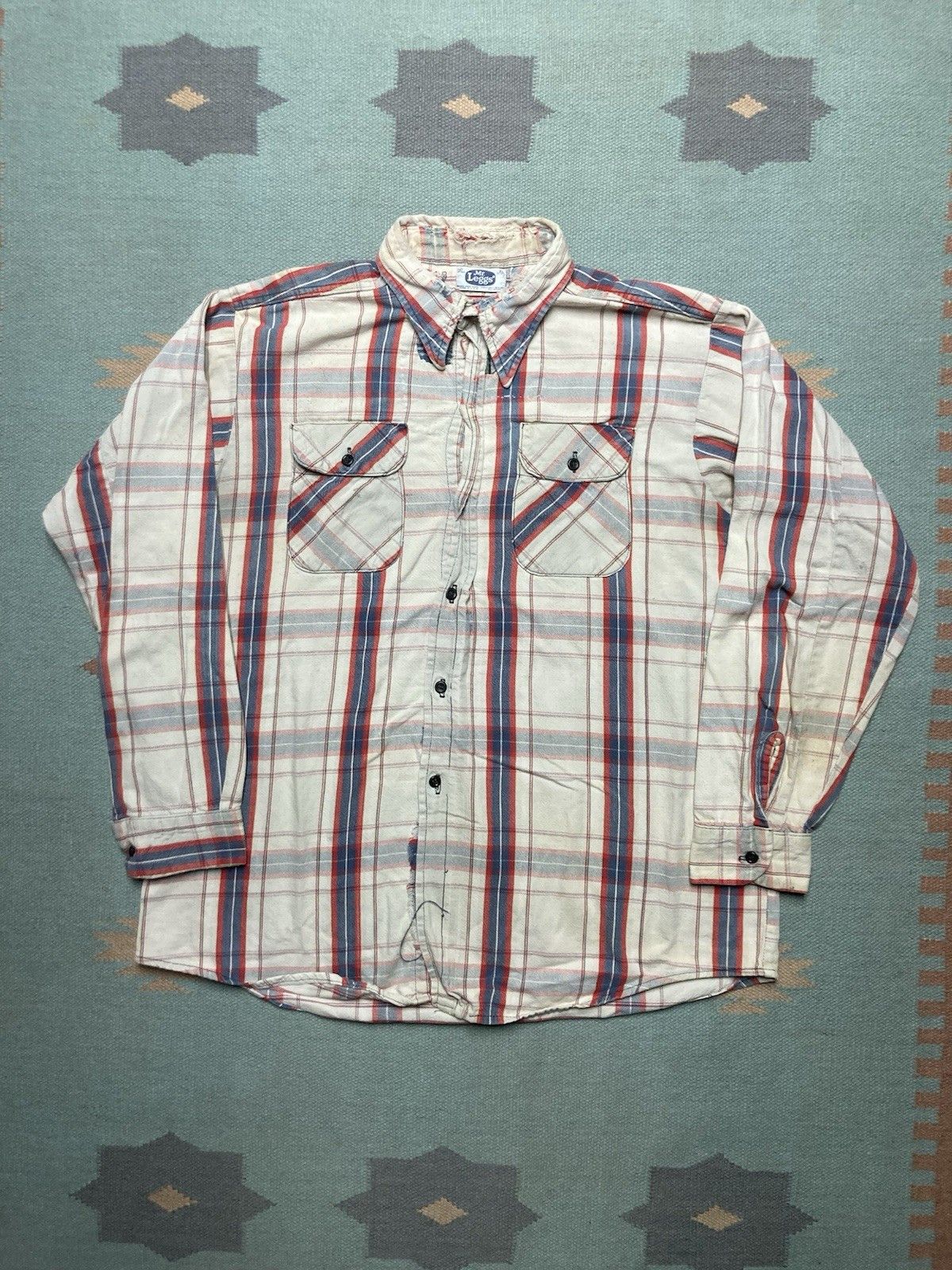 Vintage 70s Mr Leggs flannel shirt cotton plaid farm repaired XL Size US XL / EU 56 / 4 - 1 Thumbnail