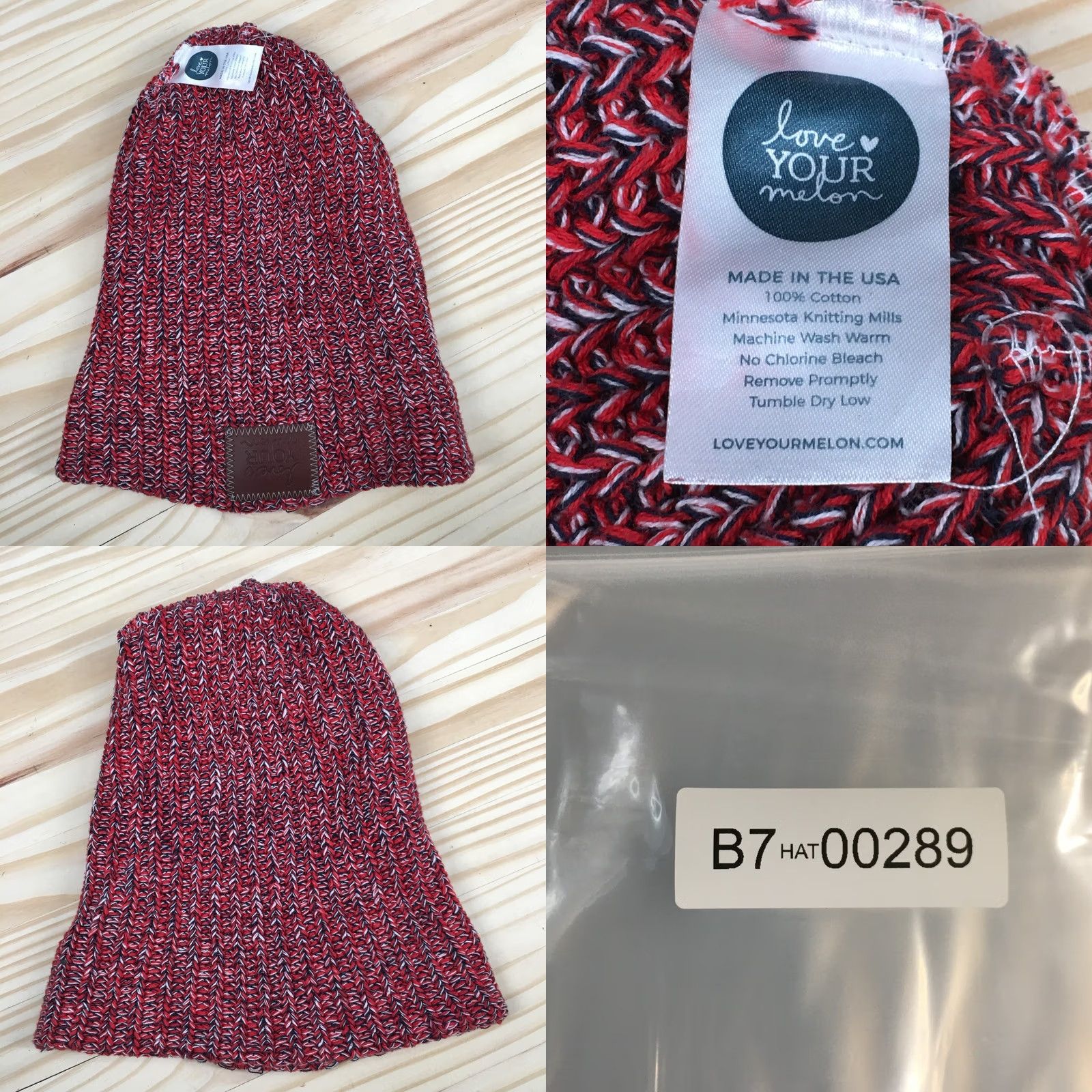 Vintage Love Your Melon Beanie Hat Adult Red White Black Marled Knit Cuffed Winter Cap Mens Size ONE SIZE - 8 Thumbnail