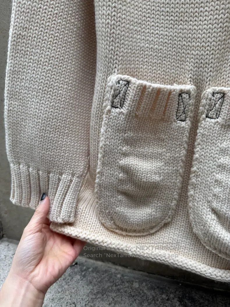 Yohji Yamamoto size os Beige pocket wool sweater