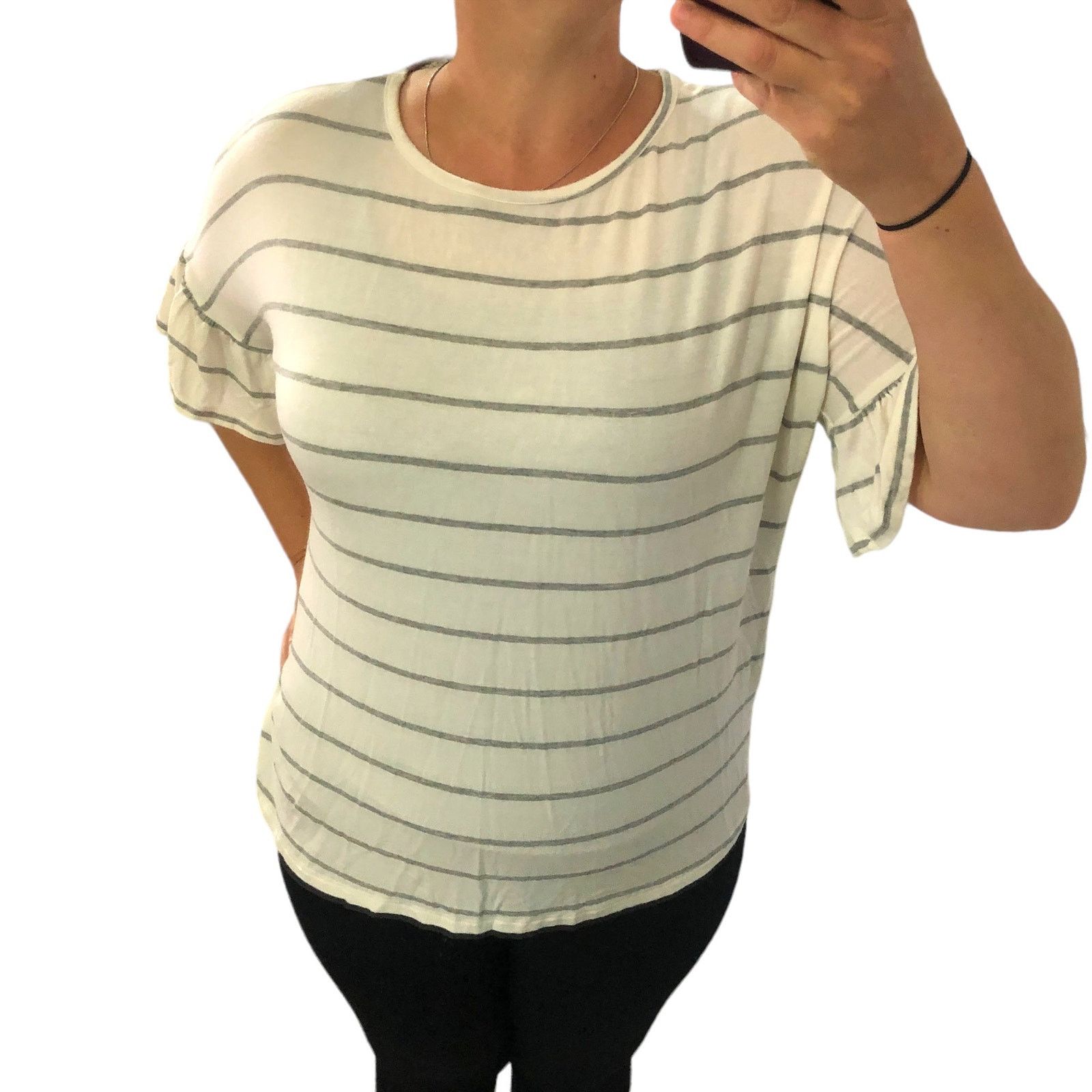 Other Stripe Floral Open Cross Back Mixed Material Bell Sleeve Top Size M / US 6-8 / IT 42-44 - 2 Thumbnail