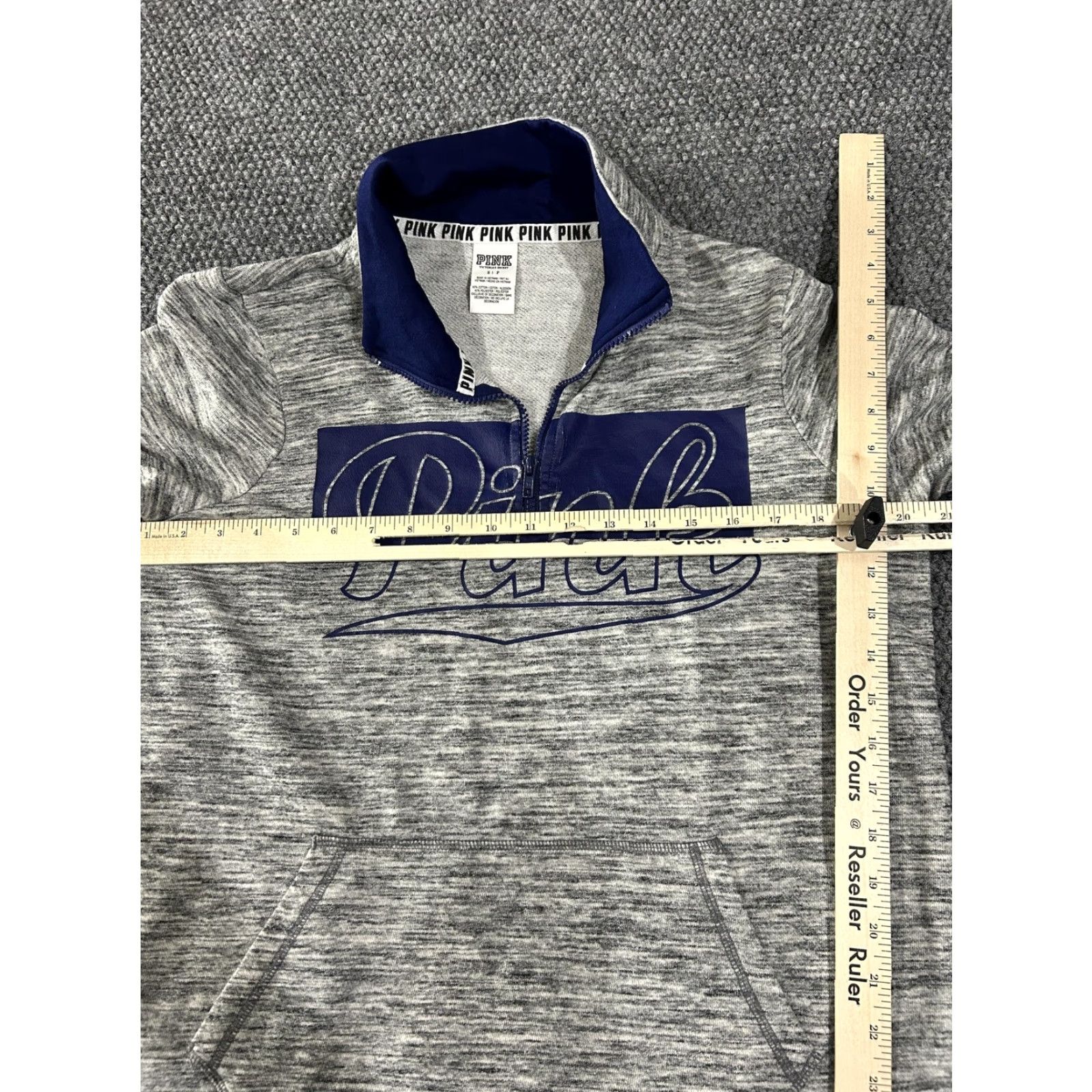 Pinko PINK Victoria's Secret Sweatshirt Womens Large Gray 1/4 Zip Mock Neck Logo Kangaroo Pocket Pullover Size L / US 10 / IT 46 - 4 Thumbnail